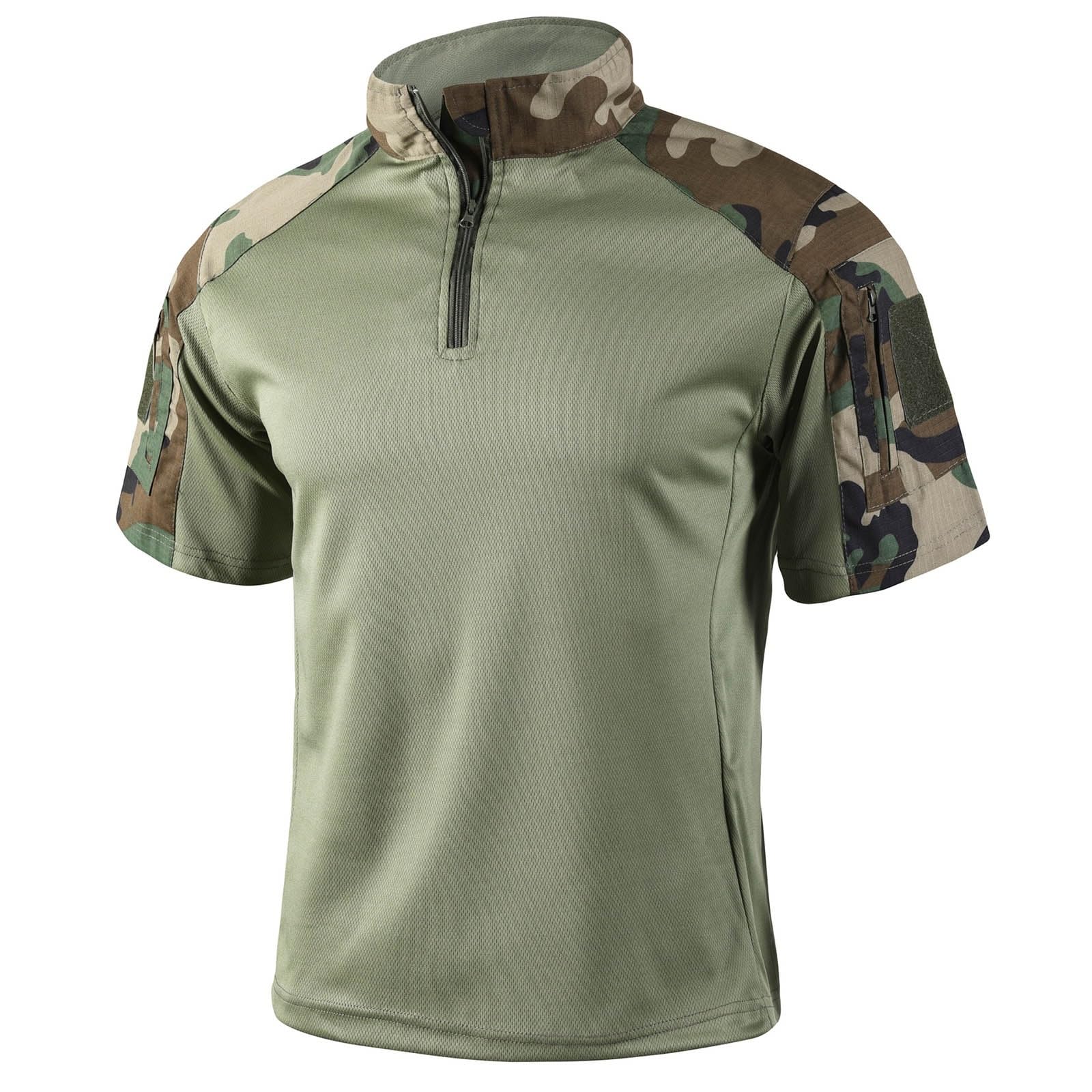 Vynebtrv Tactical Shirt for Men Quarter Zip Short Sleeve Combat Shirt Lightweight Army Security Military Shirts with Pockets(4CJ,L)