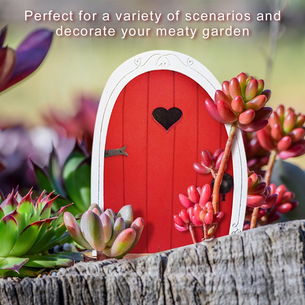 Fairy Garden Accessories for Trees Miniature Fairy-Doors Wall Wooden Doors Ornaments Art Sculpture Decoration DIY Fairies Indoor/Outdoor Mystical Door for Tree Trunk(Red)