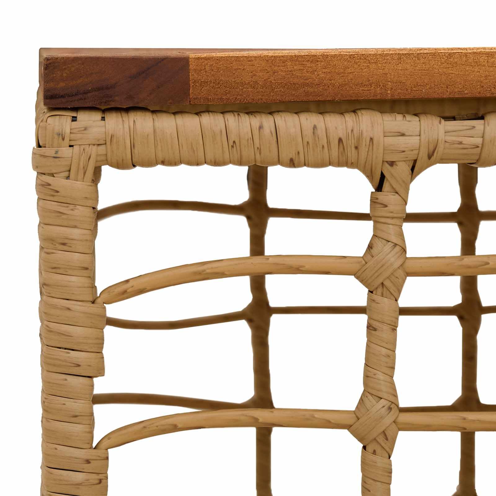 Table de jardin 55 x 55 x 37 cm PE rotin et verre naturel