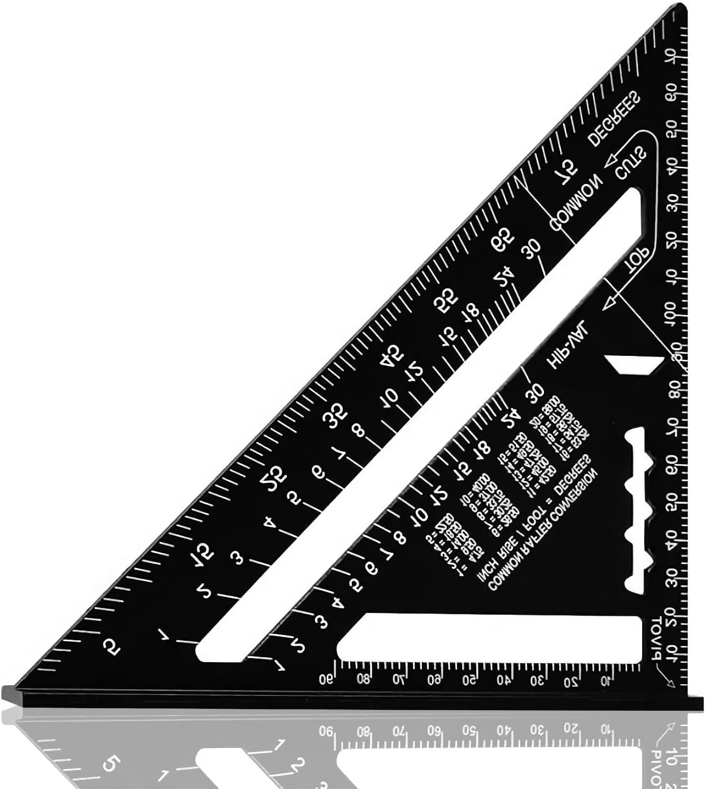 Triangle Ruler for Woodworking, Circular Saw, Right Angle Ruler, 0-90 degrees, Aluminum Alloy, Protractor, Construction Drafting, Carpentry Tools, Double-Sided Scale Protractor, Clear Scale, Easy to Read, Construction Drafting, Strong and Durable, Surveying Tool (Black, 7.3 x 7.3 inches (185 x 185 mm)