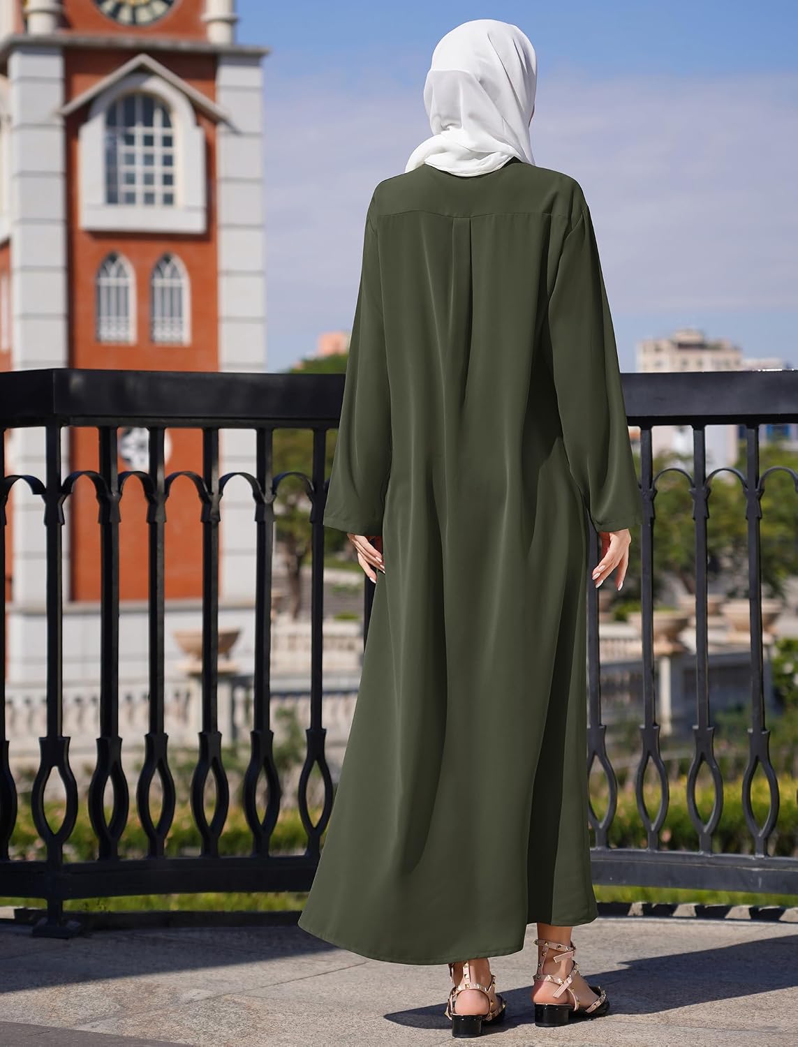 Women's Loose Fit Long Sleeve Button Up Maxi Shirt Dress with Pockets Abaya Dresses