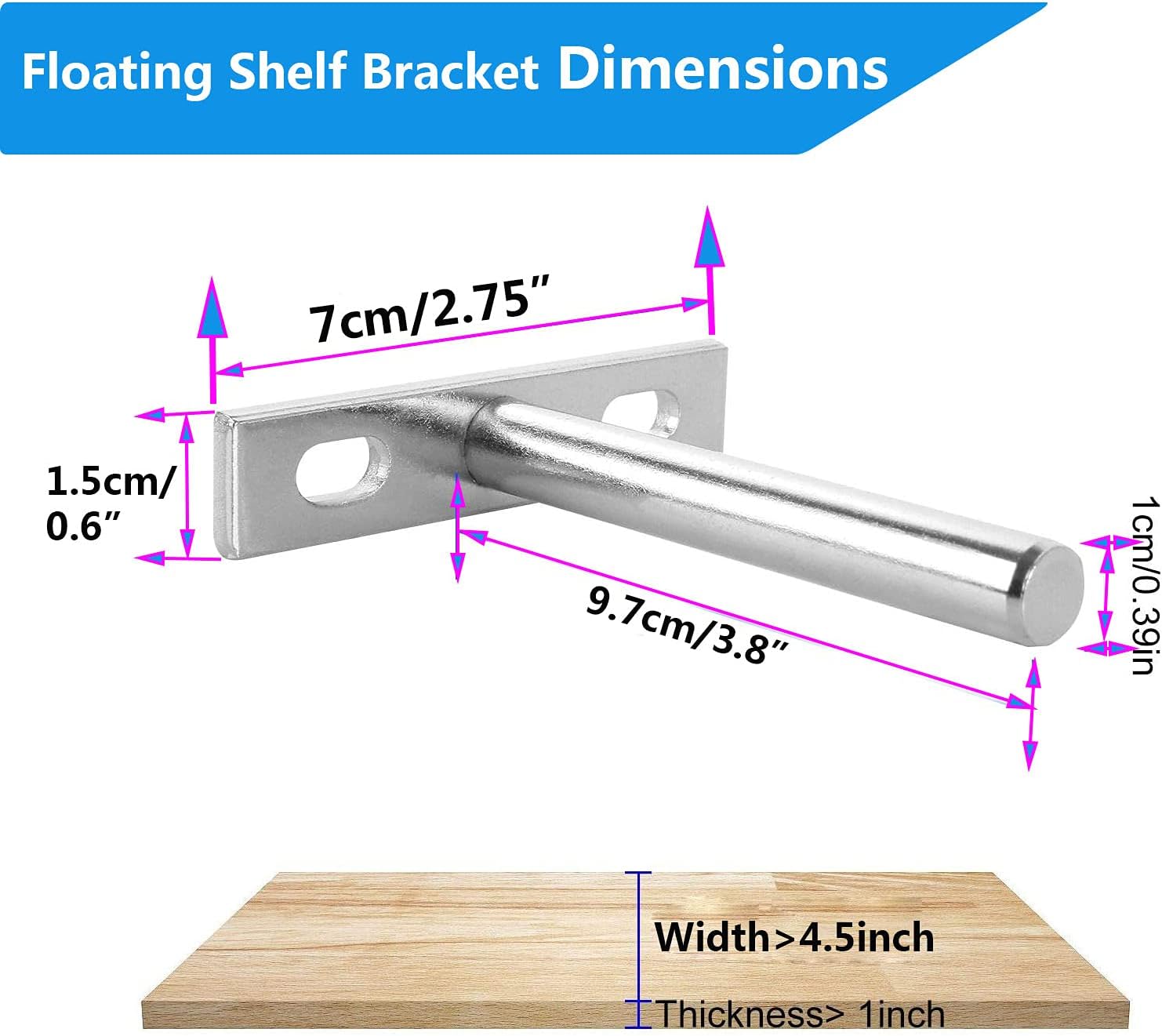 4pcs Floating Shelf Brackets 4 Inch Length Blind Shelf Supports Metal Hidden Concealed Invisible Shelf Support for Wall Shelving Bracket
