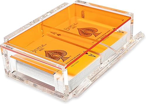 Luxe Dominoes La Canasta - Juego de bandeja para cartas con 2 barajas de cartas en caja acrílica con tapa deslizante y base giratoria, mantiene la