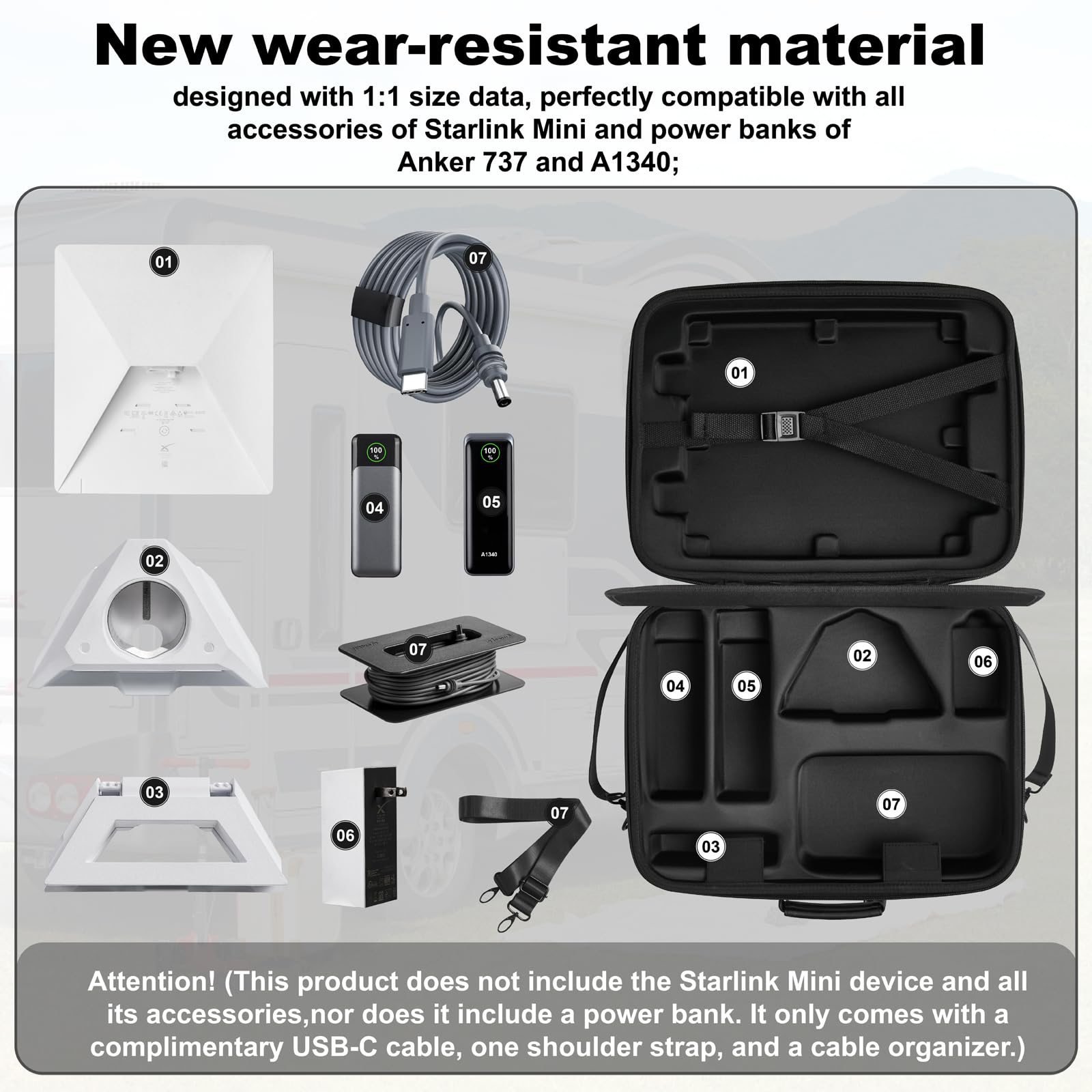 Starlink Mini étui de transport rigide pour Starlink Mini, sac de rangement imperméable pour accessoires et bloc-piles, compatible avec les batteries externes de 16,5 x 6 x 6 cm (convient pour Anker