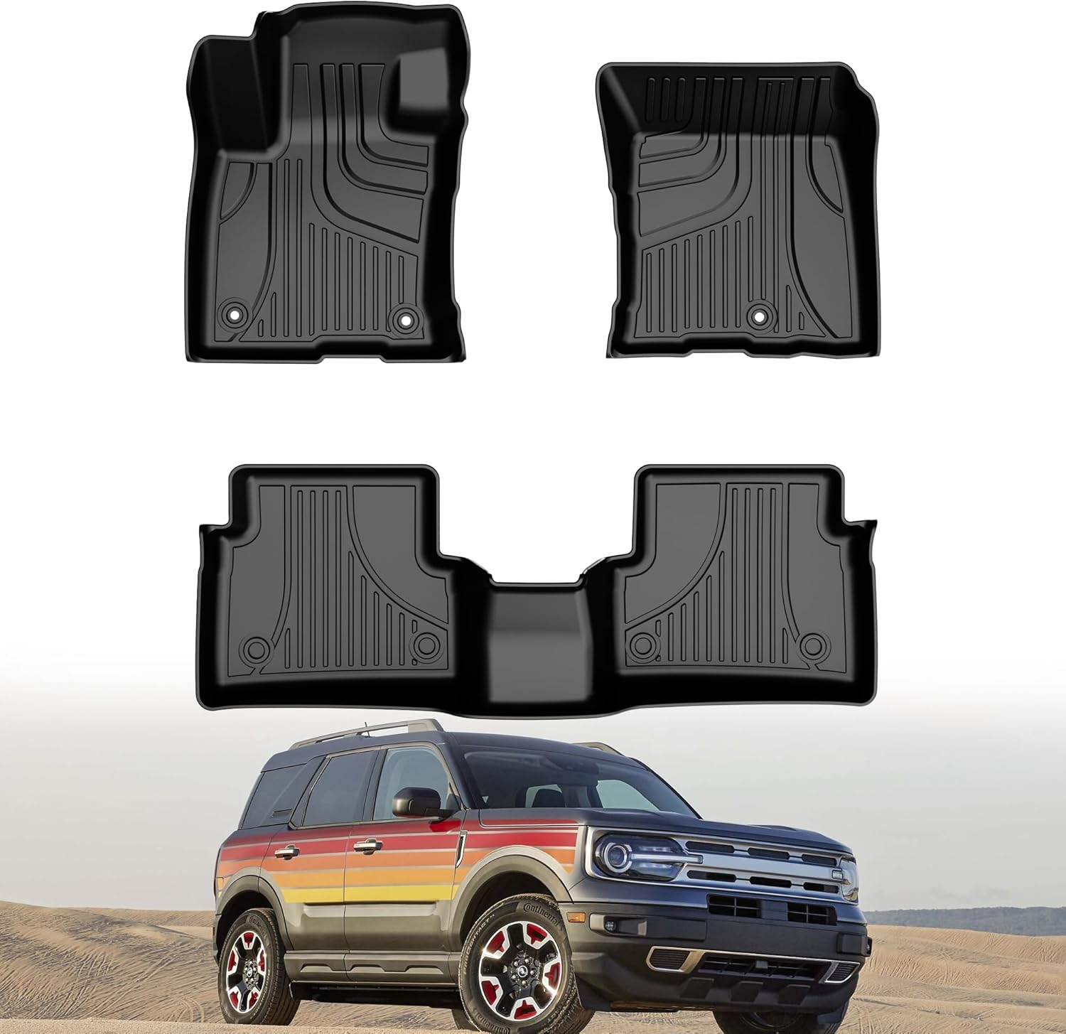 TTX LIGHTING Floor Mats for Ford Bronco Sport 2021 2022 2023 2024 TPE Automotive Floor Mats All Weather Protection Mat Include Front and Rear Row Liner Black(Only for Sport) Ford Bronco Sport Floor Mats