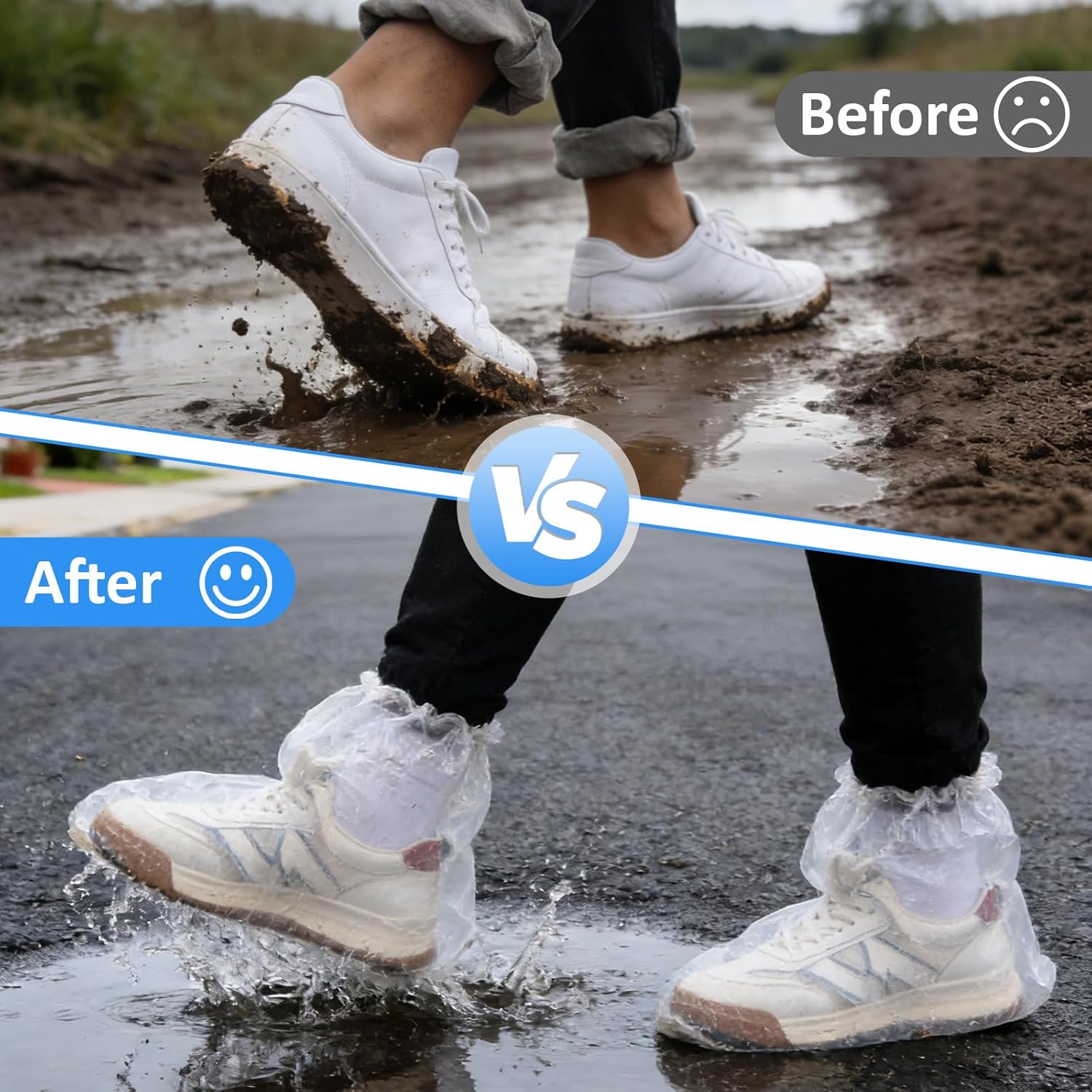 AceFly 10 Pairs Waterproof Shoe Covers for Rain, Disposable Non-Slip Plastic Boot Covers, Indoor/Outdoor Rain Shoe Protectors and Overshoes for Men & Women - Clear - Image 3