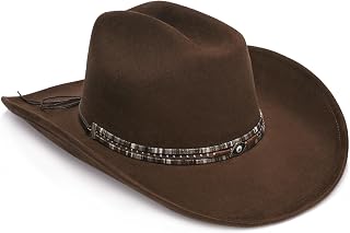 Faux Suede Felt Western Cowboy Hat for Women or Men, Wide Brim, Rivet Strap