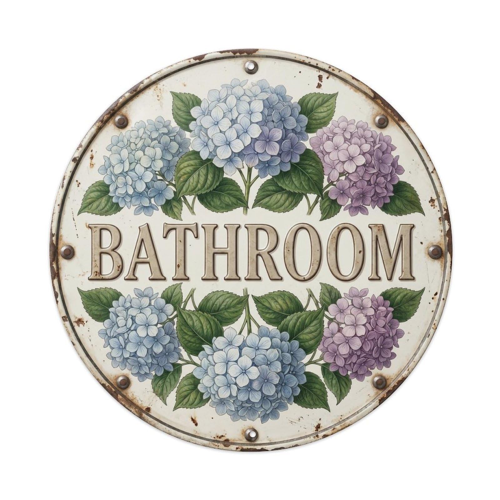 Bathroom Botanical Floral Room Label Hydrangea Metal Tin Sign