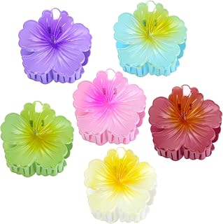 6 Pack Flower Hair Claw Clips for Women - Non-Slip Flower Hair Clip Thick/Thin Hair Floral Clips Summer Wedding Party Accessories (H: Light red, yellow, purple, green, blue, pink)