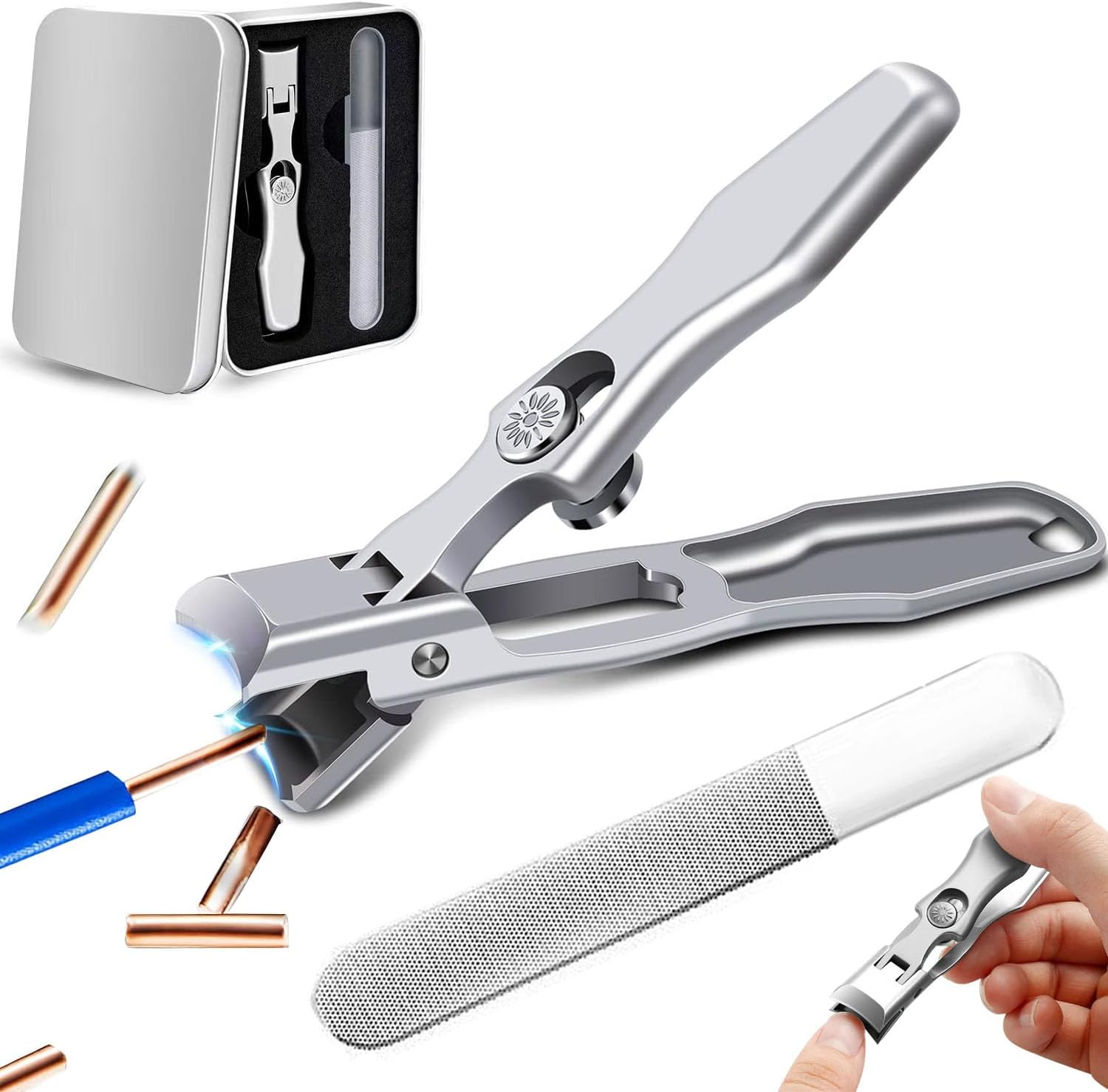 German Nail Clippers for Men Women, 2026 Upgraded Ultra Sharp Stainless Steel Nail Clippers for Thick Nails, Luxurious Ultra Sharp Nail Clippers Set with Nail File for Seniors (Silver)