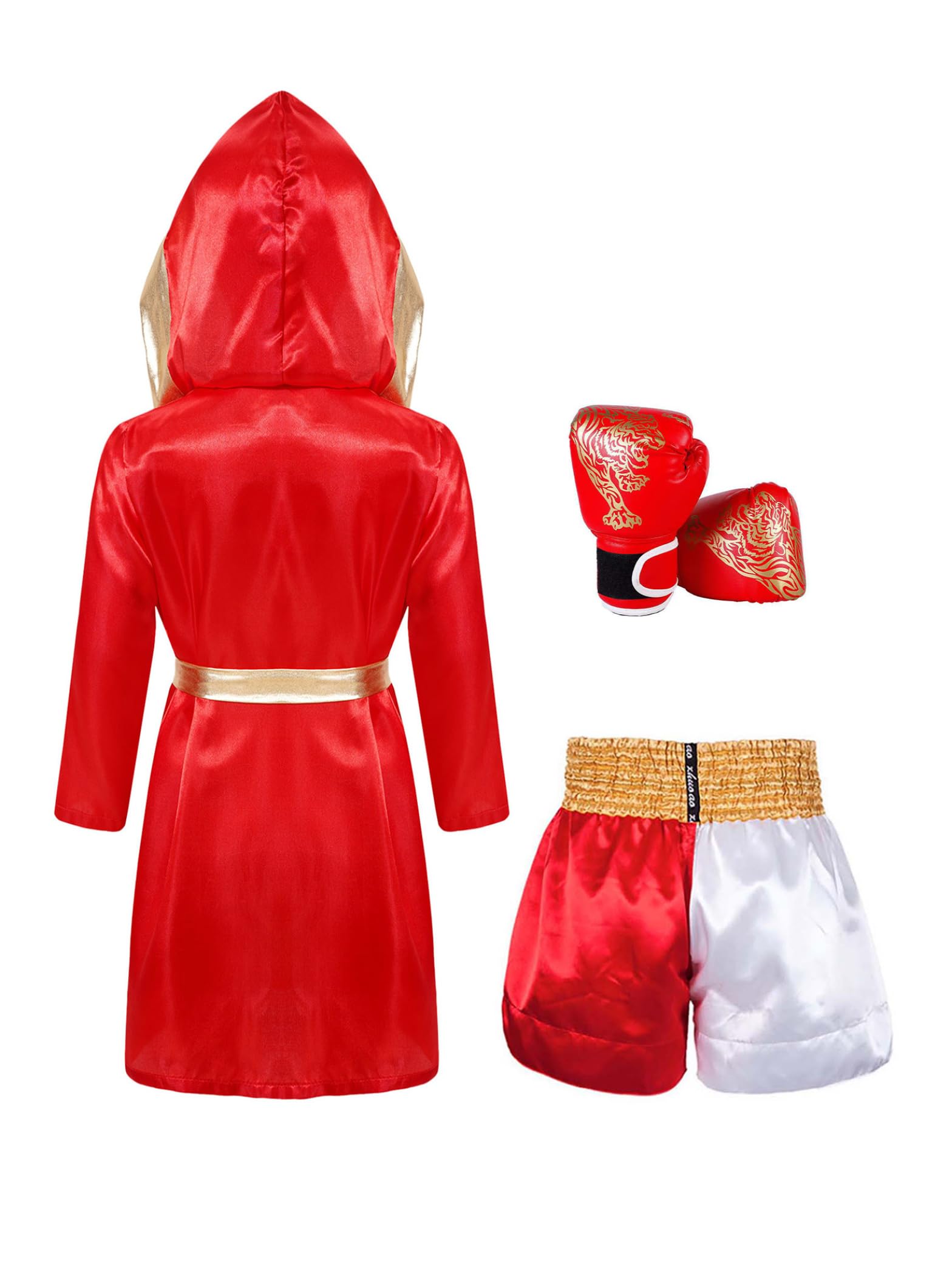 Set di boxer per bambini a maniche lunghe kickboxer, giacca con cappuccio, pantaloni boxer, guanti da allenamento