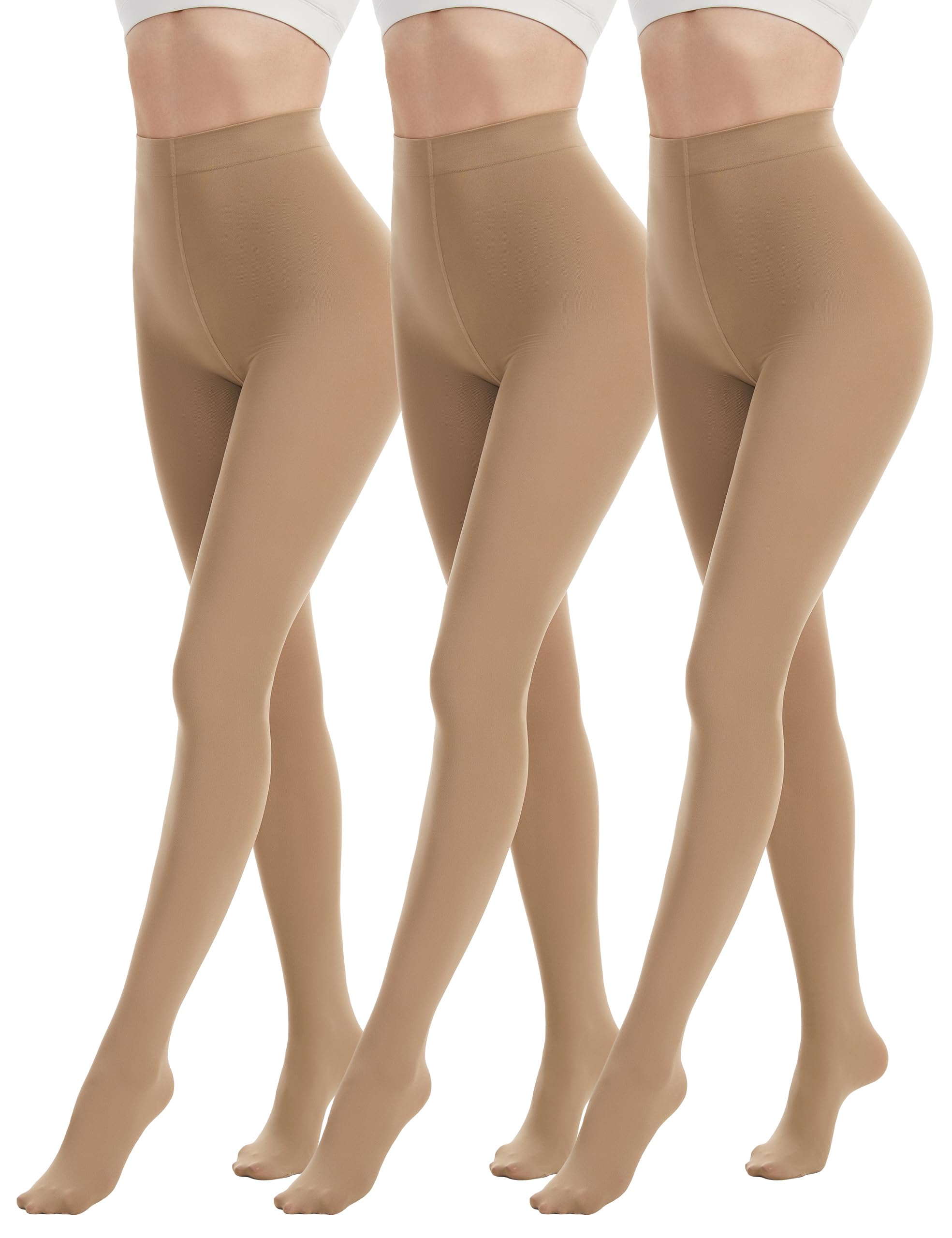 Photo 1 of DDOBB 3 Pairs 80D Tights for Women Opaque Black High Waisted Stockings Womens Footed Pantyhose with Reinforced Toe Nude Small-Medium