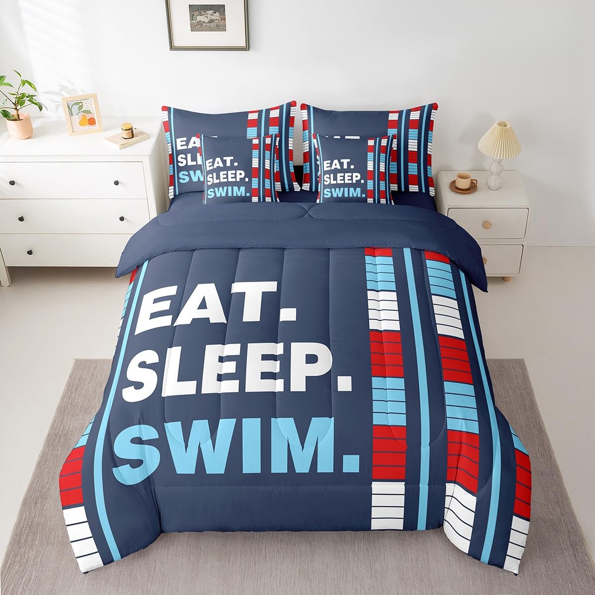 Feelyou Kids Swimmer Bedding Set King Size 7 Piece for Boys Girls Teens