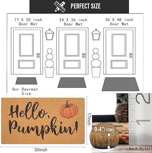 Miniatura 4 de IZUS Felpudos de bienvenida de Hello-Pumpkin, tapete antideslizante de fibra de coco para entrada, para cosecha de otoño, tapete para puerta