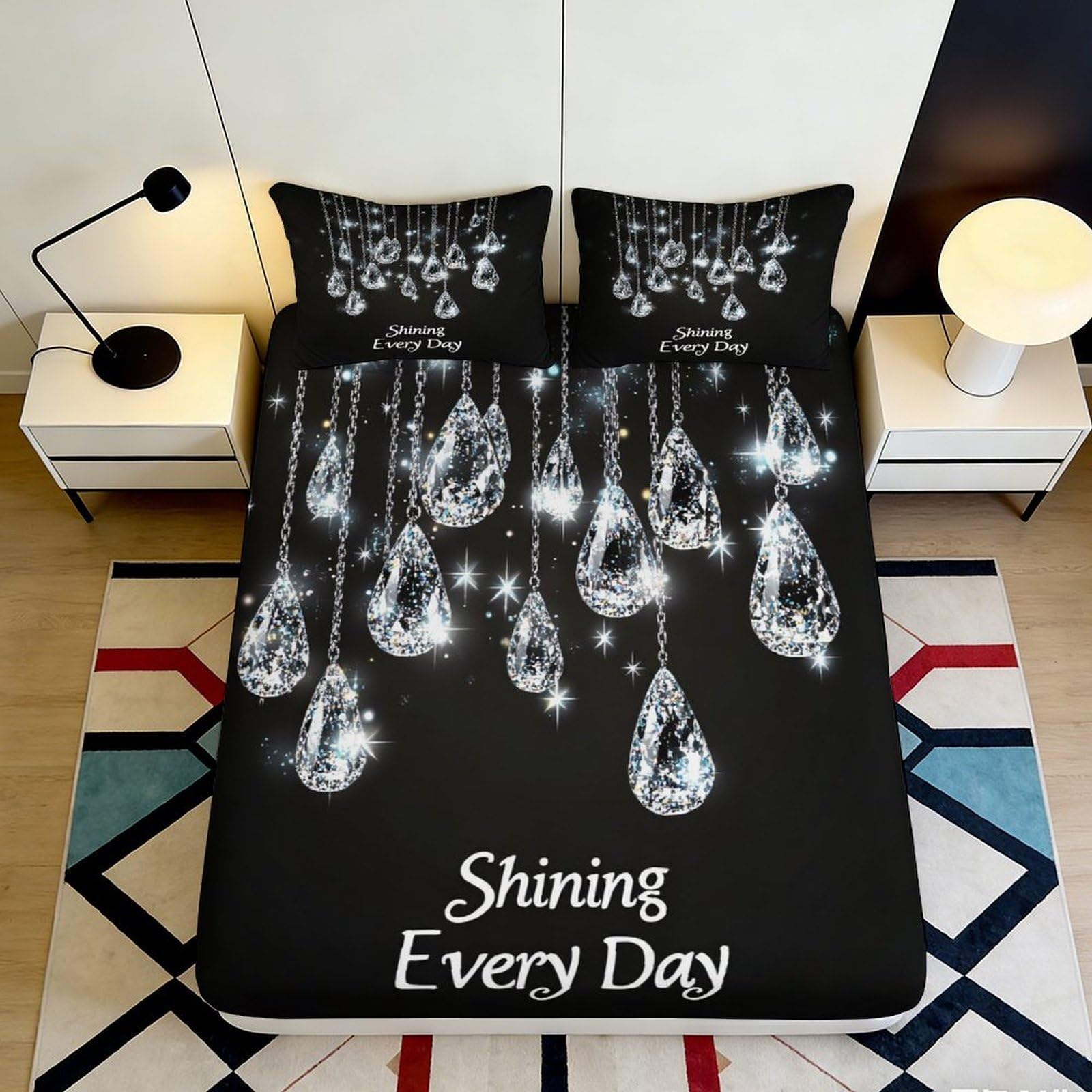 3D Printed Crystal Chandelier Fitted Sheet Microfiber Deep Pocket Non-Slip Bedroom Bedding Full Wrap Crystal Chandelier Mattress Fitted Cover for All Ages 200x200x25cm 90x200x25cm