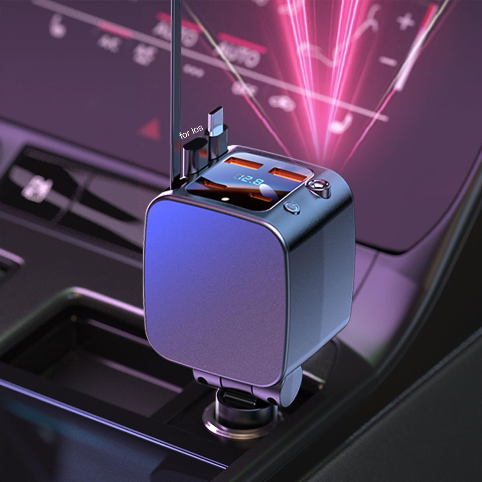 Cargador De Coche Con Cable Retráctil 2 Puertos USB Carga Rápida Accesorios