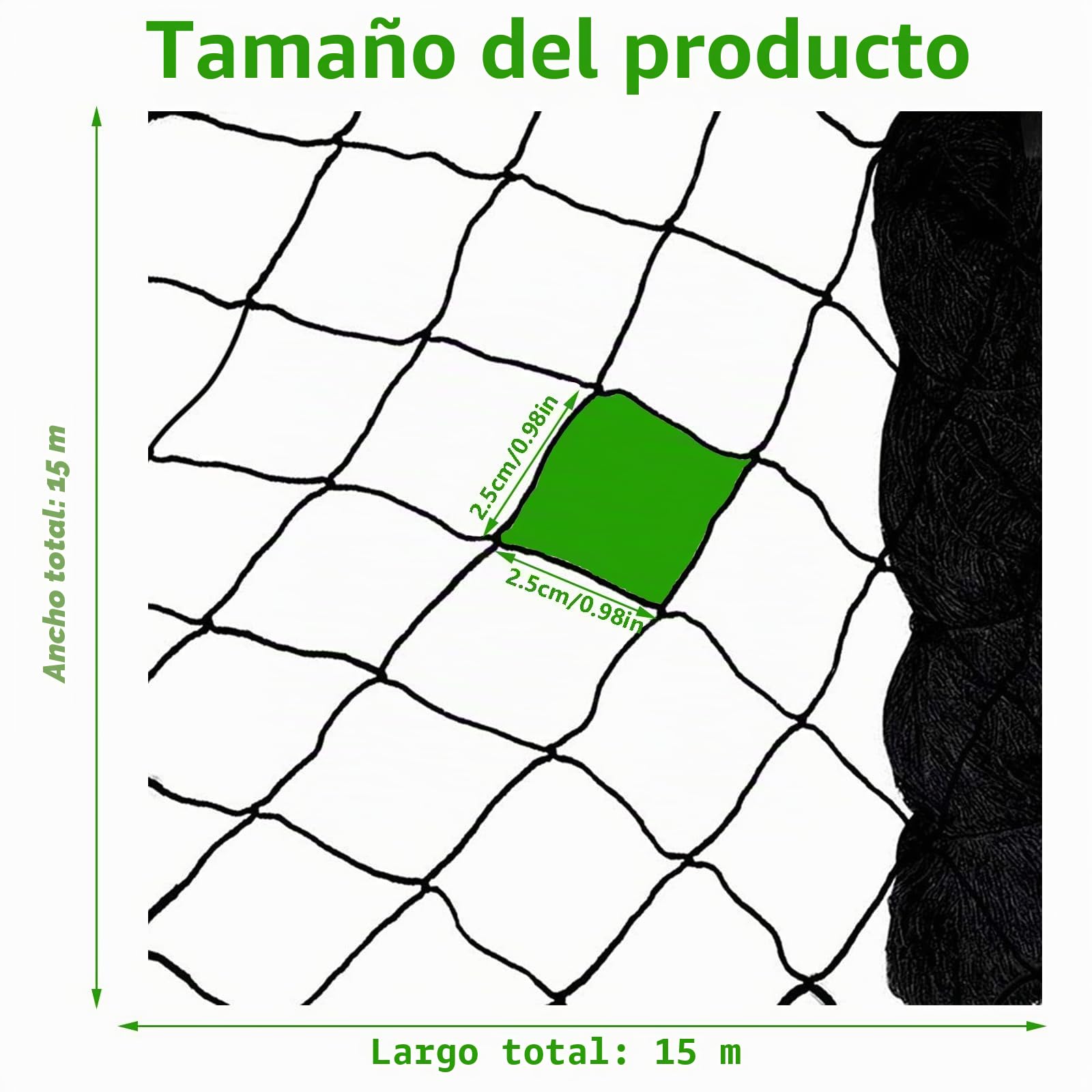 15 m x 15 m Malla Antipajaros, Malla Antipalomas Negra, Red de Protección | para Pájaros Protección de Plantas, árboles, Frutas, Verduras, Estanque, Control de Aves( 2.5 x 2.5 cm)
