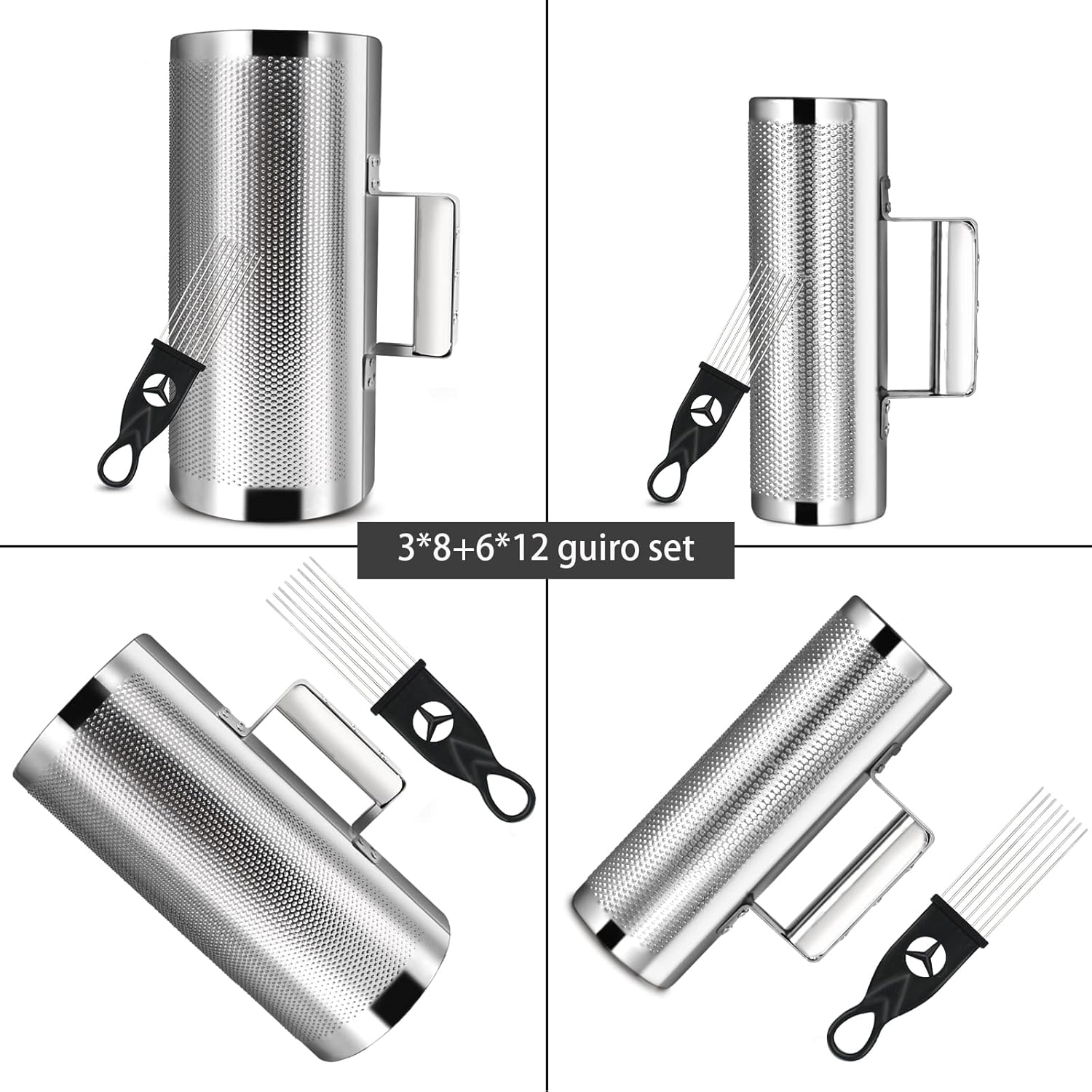 Soulmate Guiro Instrument with Scraper Stainless Steel Musical Instruments Guiro Set 3"8" & 6"12" Latin Percussion Instrument Musical Training Tool