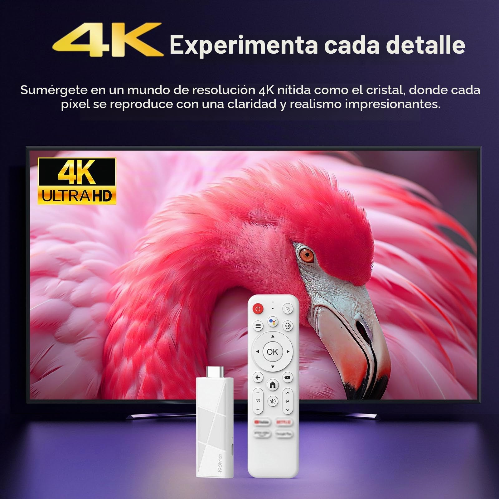 H96 MAX Android 14.0 TV Stick ATV RK 3518 Quad-Core 16GB WiFi6 2.4G/5.8Ghz BT5.0 4K AV1 Ultra HD Control de voz Reproductor doméstico inteligente
