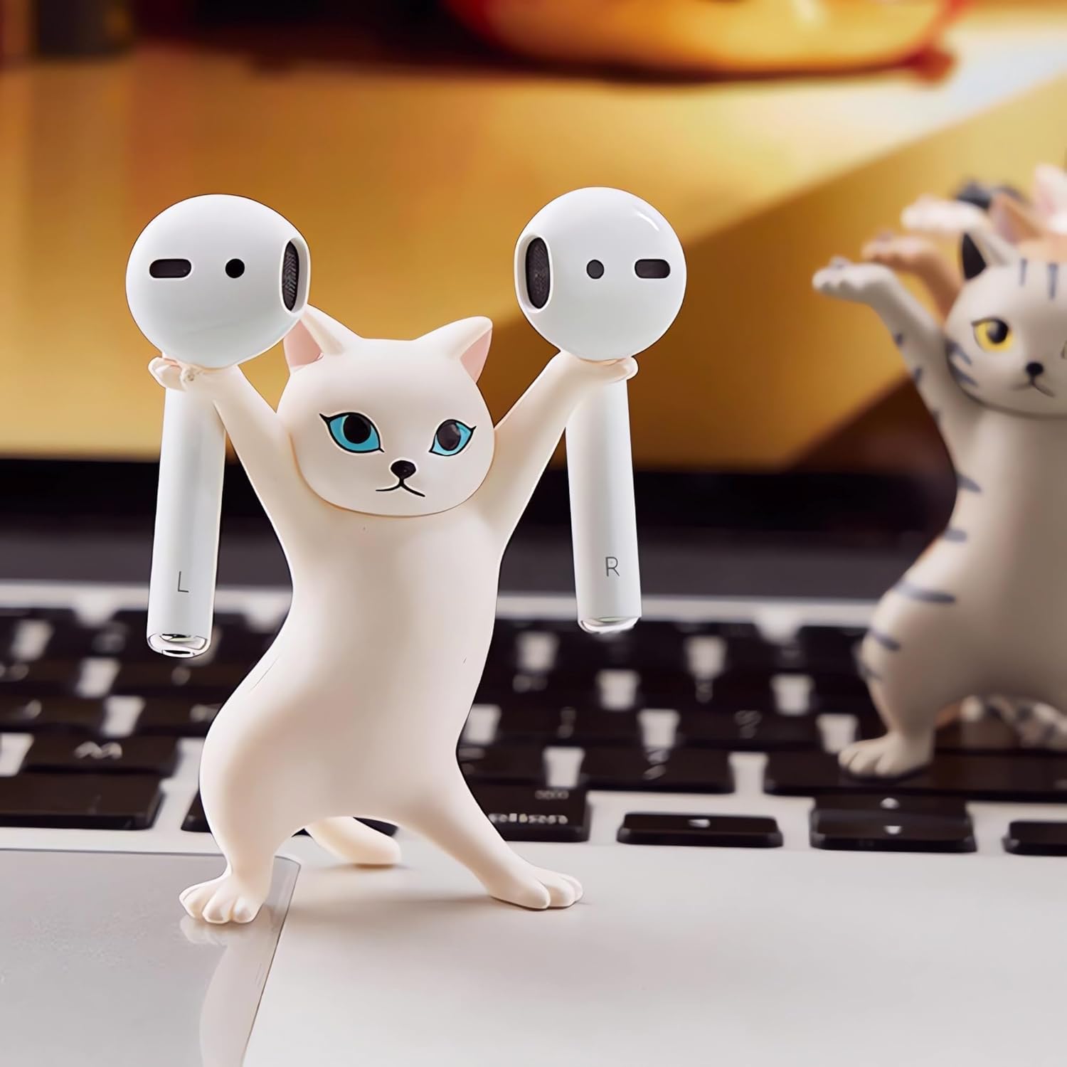 ATHAND 5 Pcs Cat Pen Holder Airpod Holder Stand,Anime Raising Hands Dancing Cat Model Desk Decor Funny Office Desk Decor for Women Girls