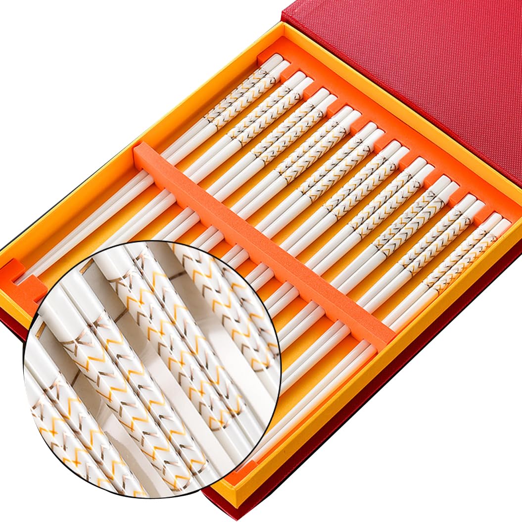 Jeu de baguettes, Coffret cadeau de baguettes en porcelaine réutilisables qualité supérieure, 10 paires avec étui