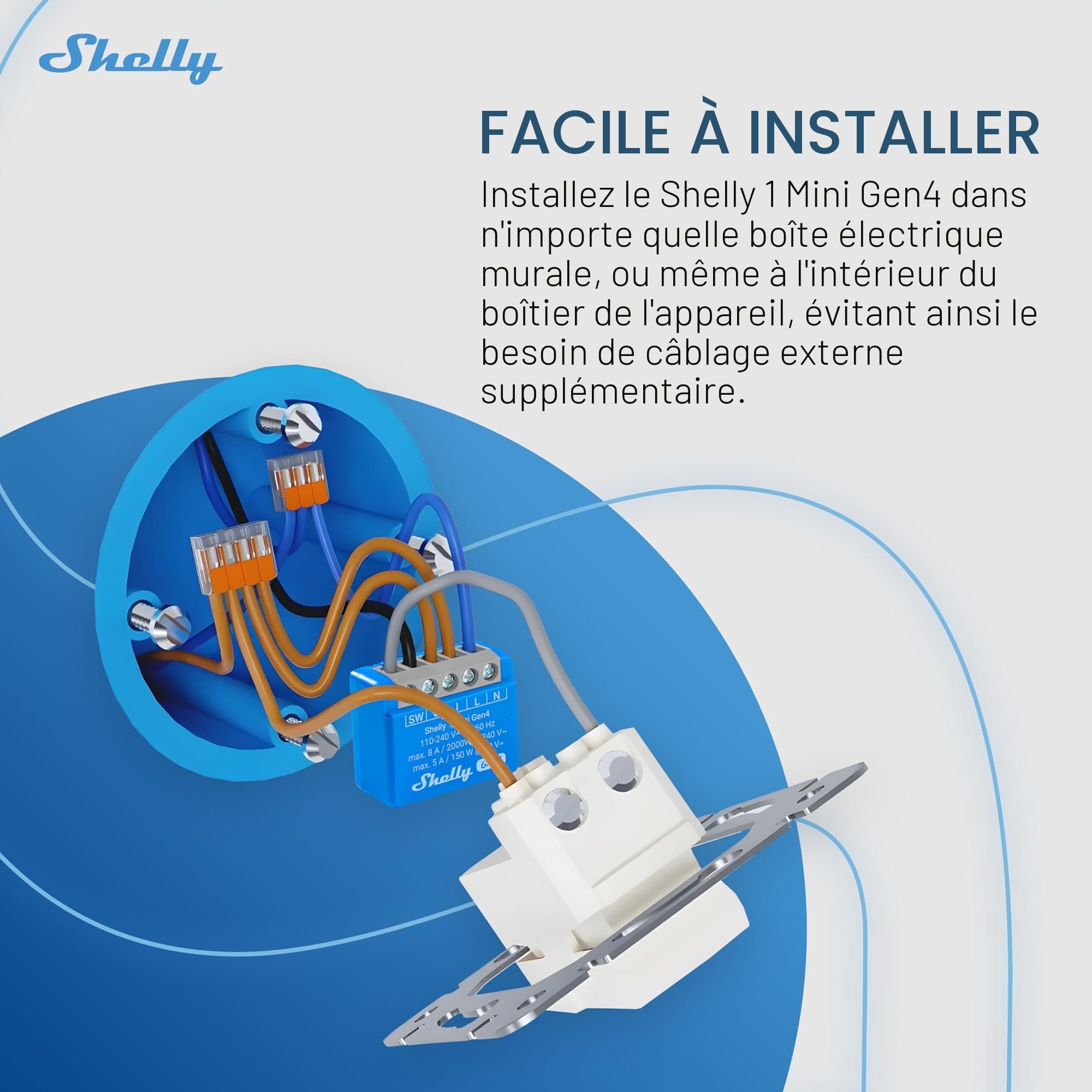Shelly 1 Mini Gen4 Micromodule interrupteur Matter Zigbee Wi-Fi 1 Canal 8A Contacts secs