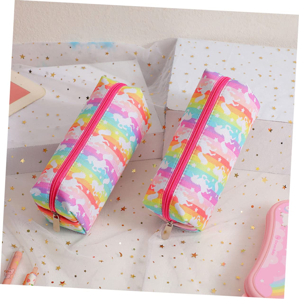 SHINEOFI 5piezas Estuche para Lápices De Dibujos Animados Gran Capacidad Bolso para Bolígrafos Portátil y Organizador De Útiles Escolares Diseño De Unicornio y Colores para Estudiantes
