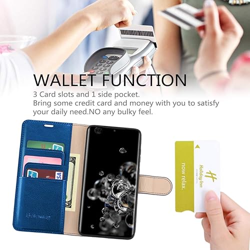 Miniatura 9 de Belemay Funda tipo cartera para Galaxy S20+ Plus, piel de vaca auténtica bloqueo RFID, funda protectora con tarjetero, cierre magnético con función