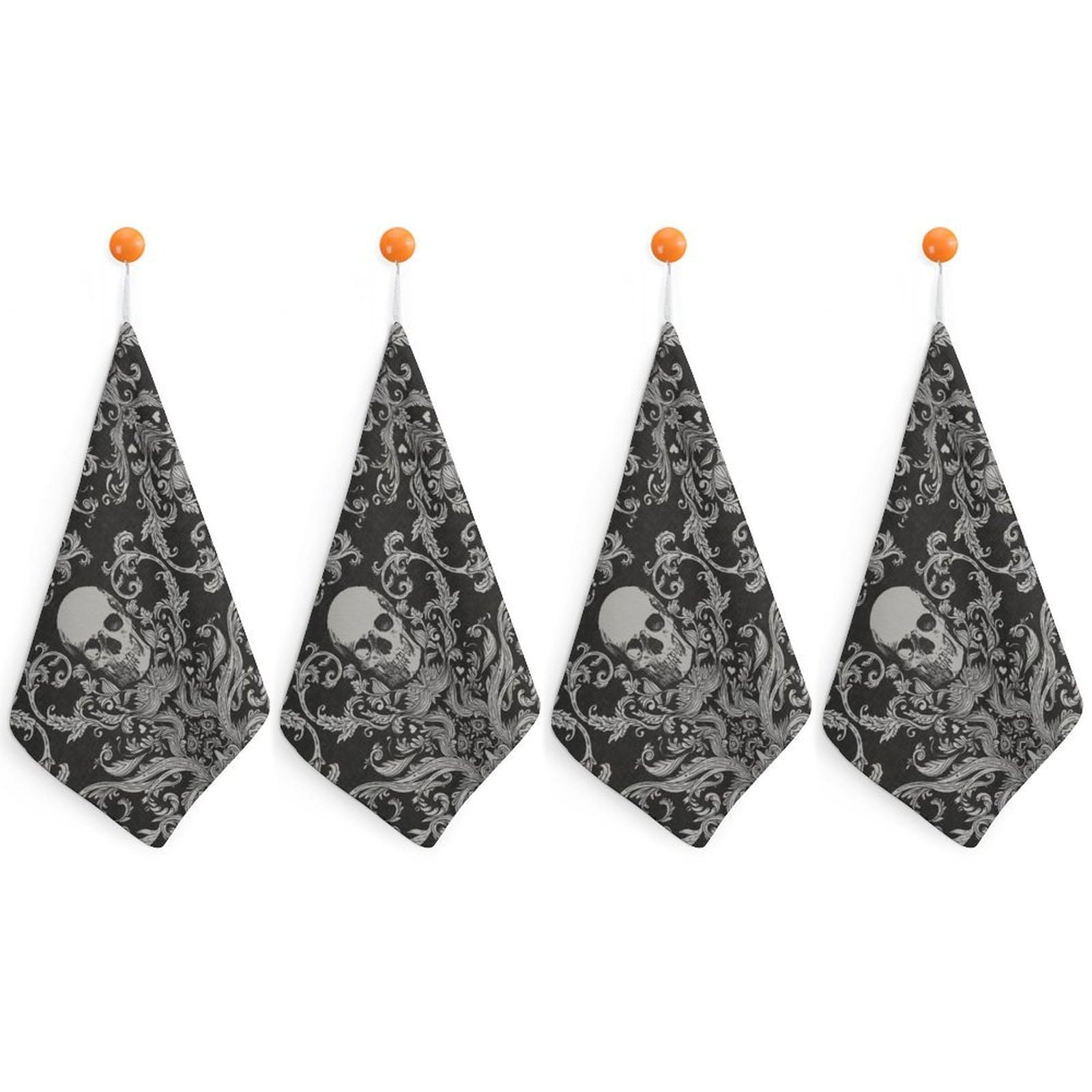 LWORZIIB 4 Piece Hanging Hand Towels, Black Skull Small Dry Hand Towel for Kitchen Bathroom