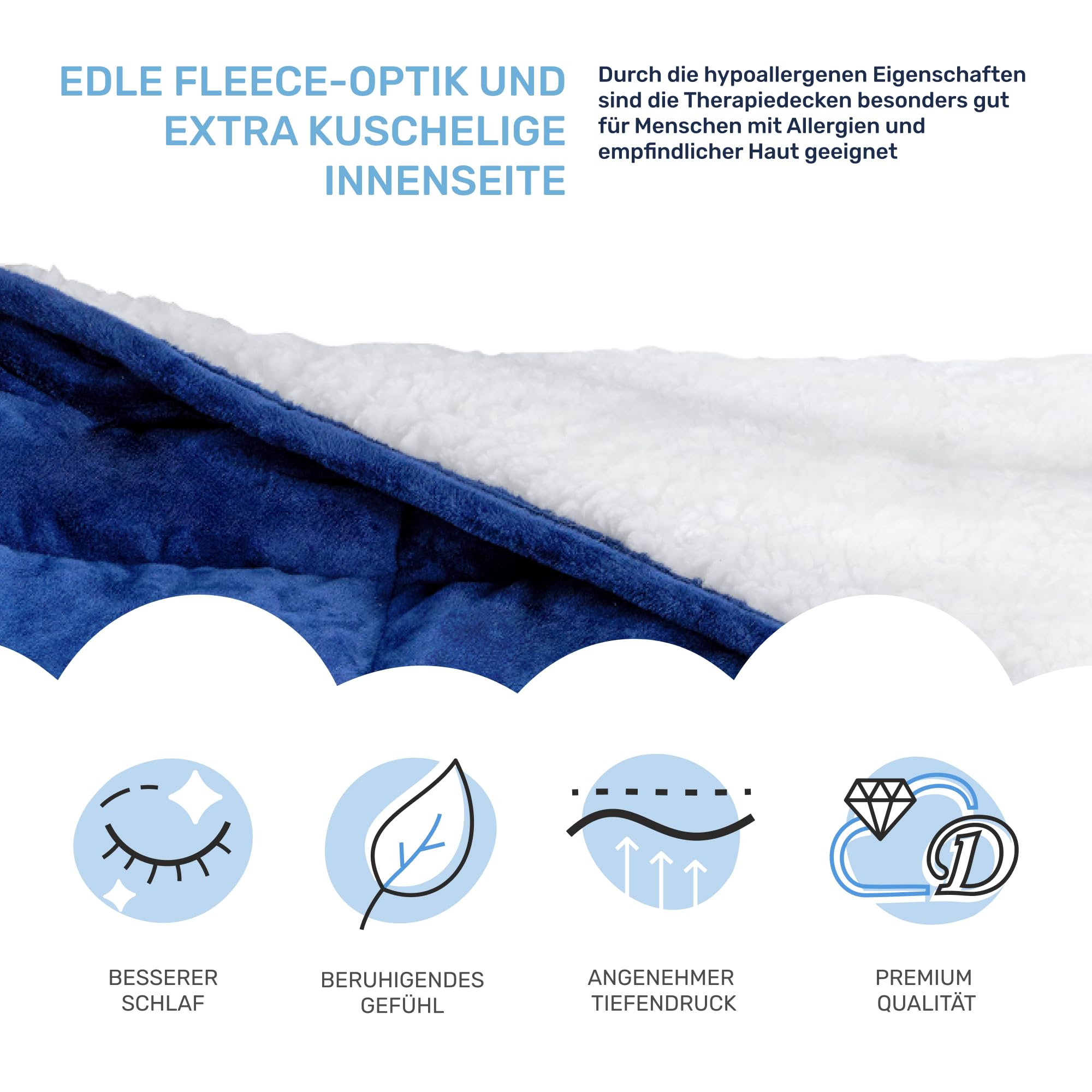 Dailydream Therapie Gewichtsdecke 155x200 9,5 kg Blau Fleece Glasperlenfüllung