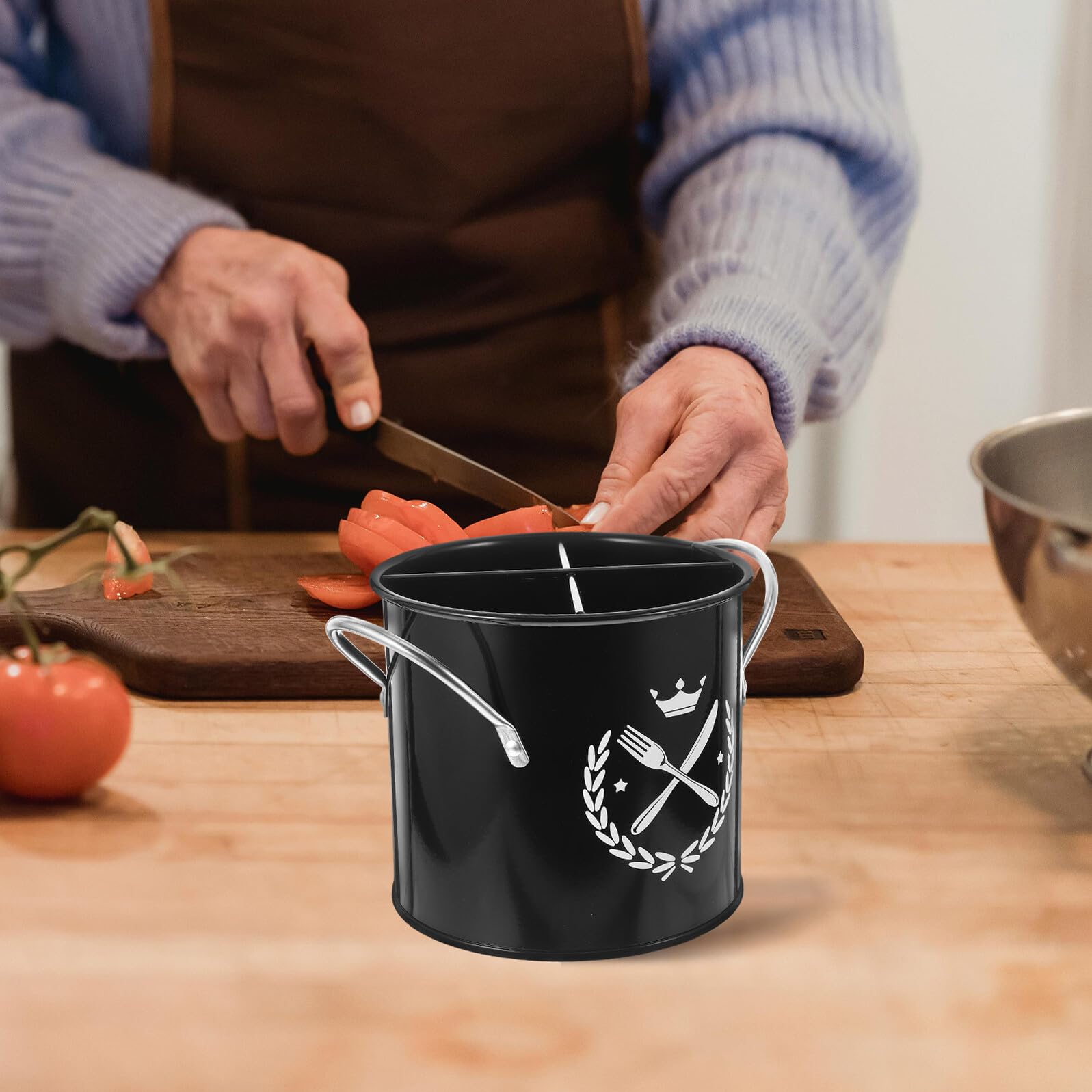 TOYANDONA Portautensili Cucina in Ferro Galvanizzato Stile Retrò Grande Capacità Scolaposate per Lavello Organizer Utensili Multifunzione per Cucchiaio e Posate Accessorio Cucina Resistente