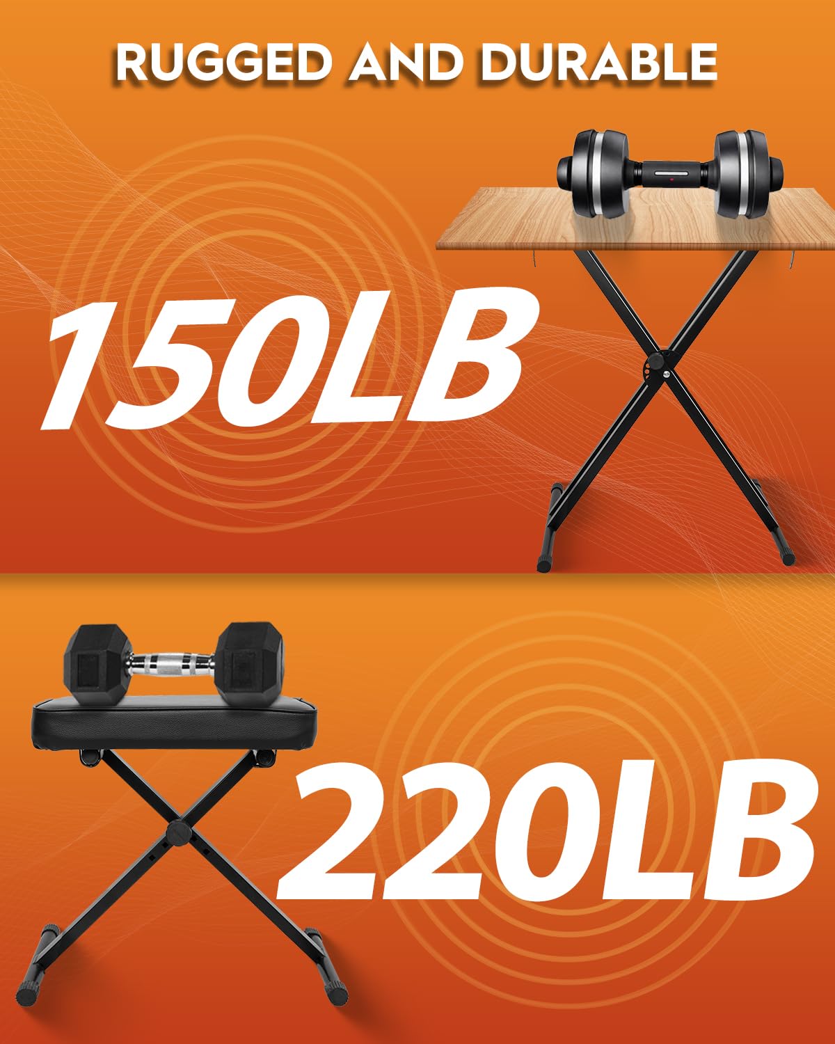 STRICH SKT-01 - Juego de taburete para teclado de piano, soporte portátil ajustable doble estilo X para teclados digitales eléctricos de 54 a 88 teclas, pianos y banco de piano, silla, negro, SKT-01