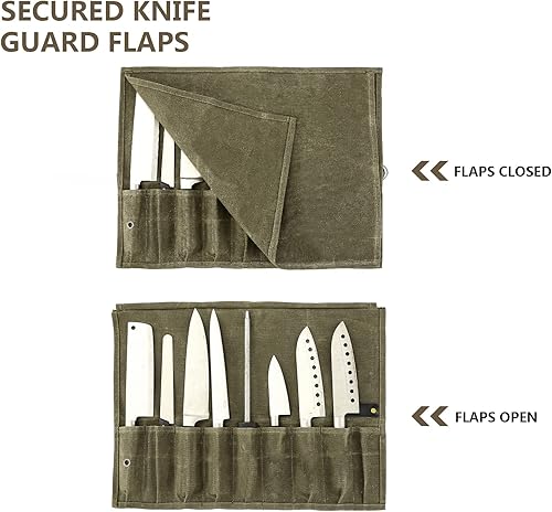 Miniatura 2 de Bolsa enrollable para cuchillos de chef, 9 bolsillos, funda de lona para cuchillos, cartera para cuchillos, protectores para cuchillos de chef,