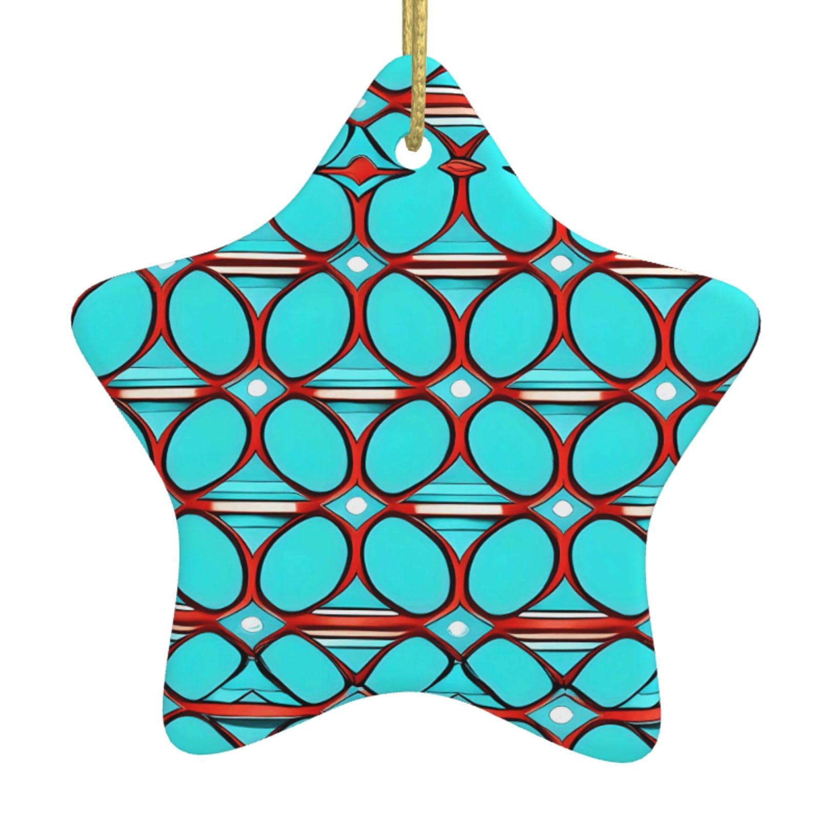 Nbtghga White Turquoise Pattern Print Christmas Ornaments, Ceramic Hanging Ornament, Round Shape Decorations