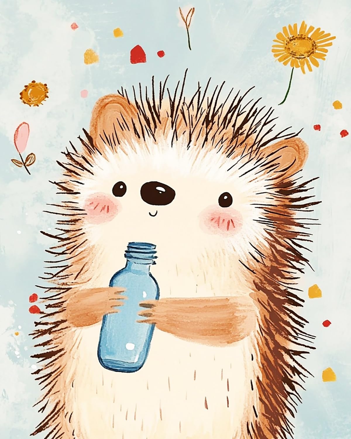 Liubaishi Multicolour Paint By Numbers For Adults, Little Hedgehog Holding A Bottle, 40X50 Cm Acrylic Canvas Kit With Brushes And Paints