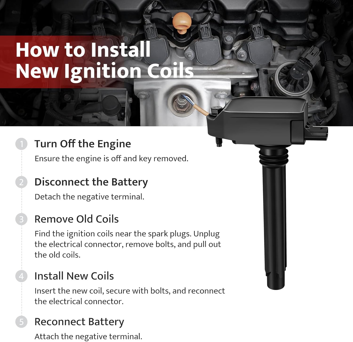 Ignition Coil Pack and Spark Plugs Kit fit for 3.6 3.6L V6 2016 2017 2018 Jeep Grand Cherokee Wrangler, Dodge Durango, Ram 1500 Classic, Chrysler Pacifica, UF807, Set of 6