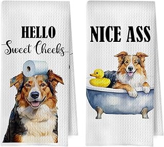 Australian Shepherd Bathroom Towels Set - Funny Australian Shepherd Decorative Waffle Weave Hand Towels for Toilet Bathroom, 16×24 Inches Set of 2