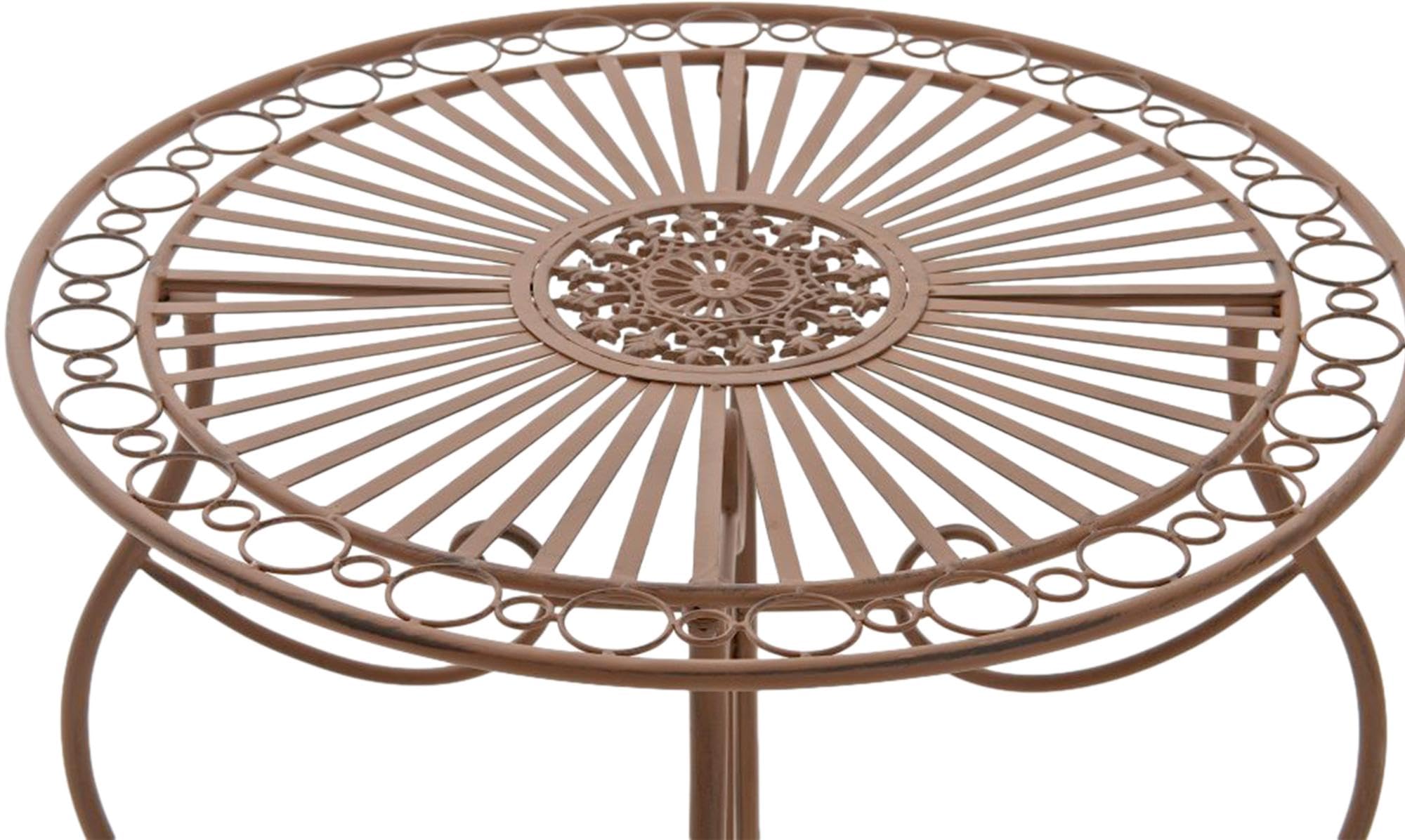 CLP Eisentisch Indra | Metalltisch im nostalgischen Design für Garten & Balkon | runder Bistrotisch wetterfest & pflegeleicht | Farbe antik braun