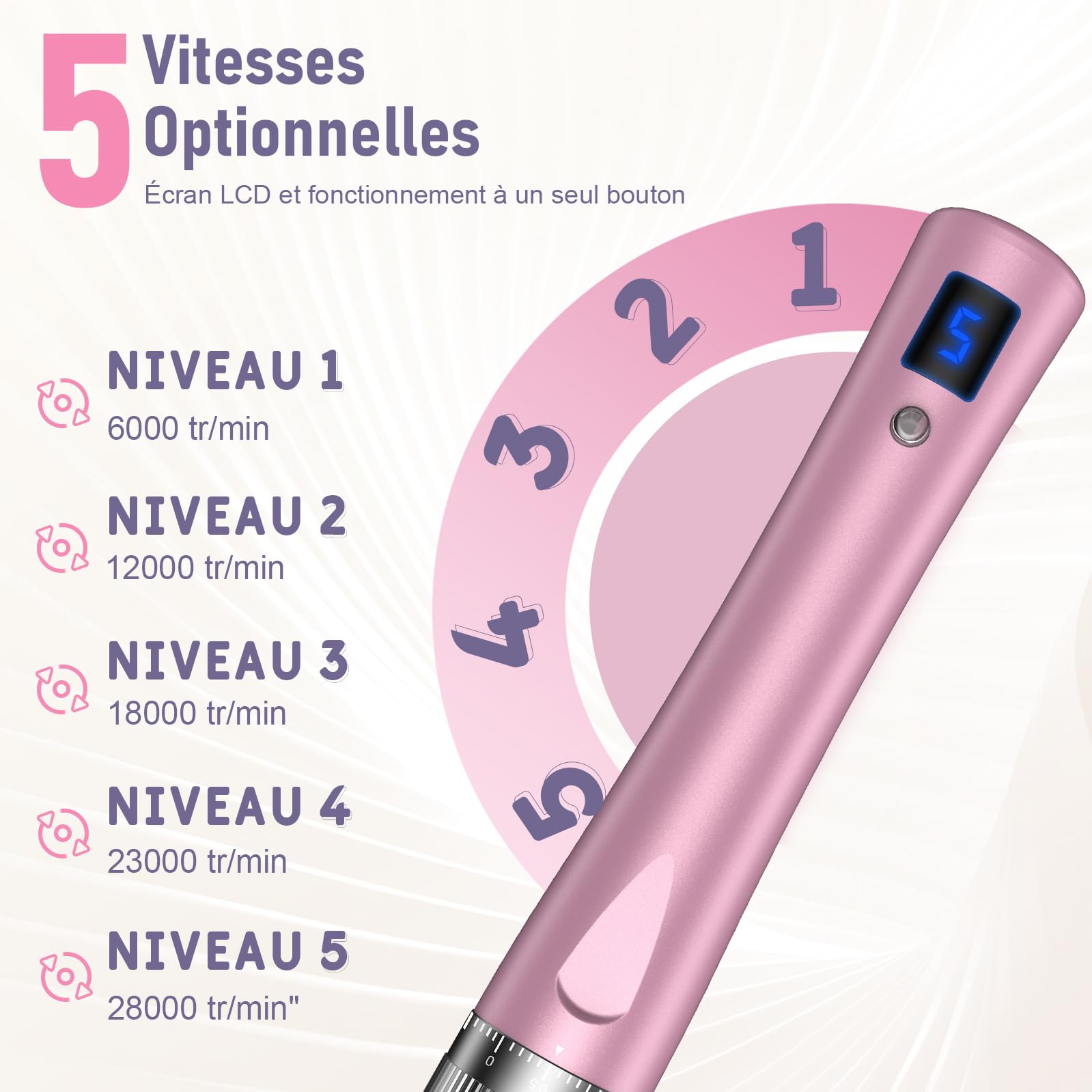 Robofun Stylo Beauté Microneedling avec 7 Lumières, Électrique Microneedling avec 12 Cartouches & 5 Vitesses pour Soin Visage & Corps, Conception Sans Fil et Rechargeable