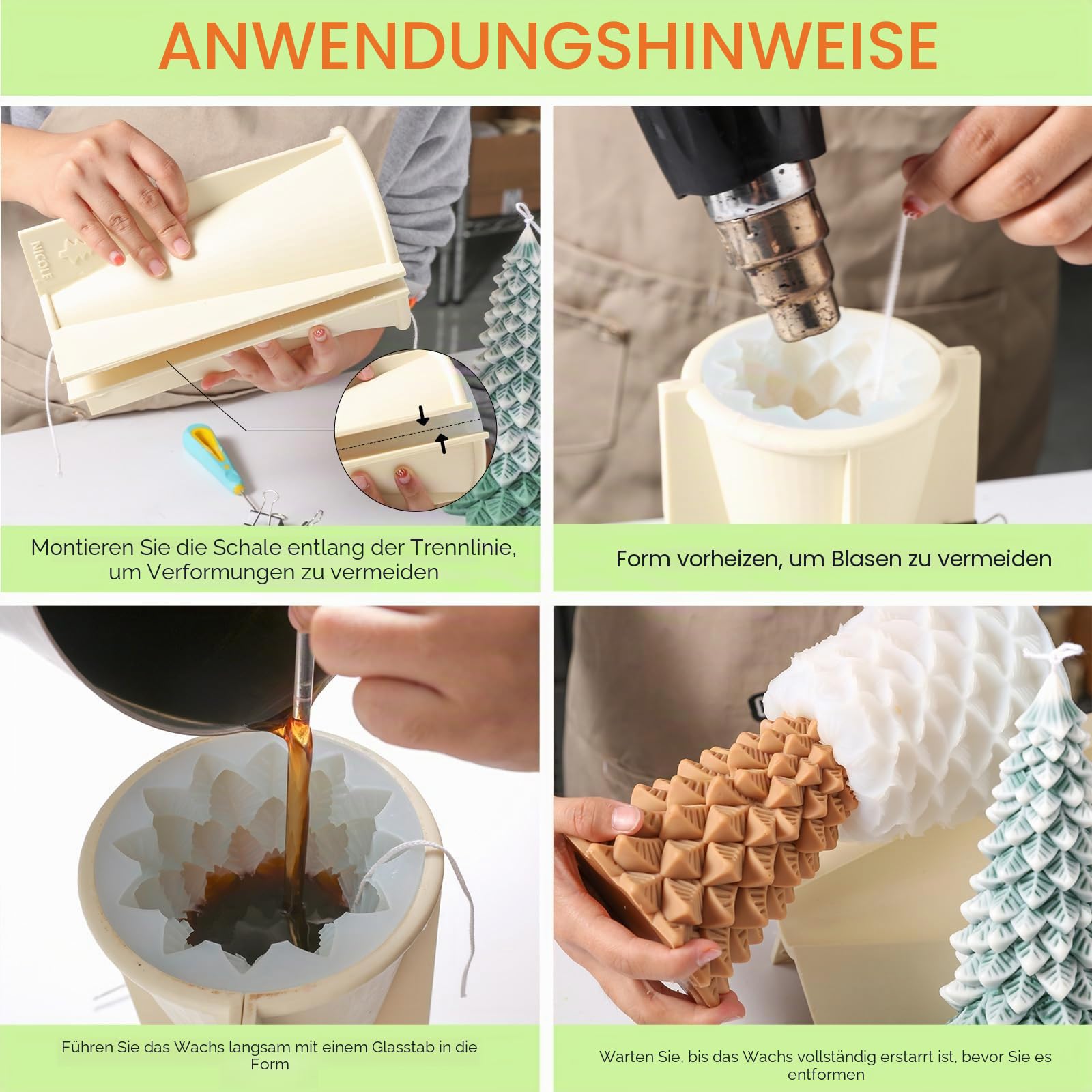 BOOWAN NICOLE Kerzenform Silikon Kerzenform Weihnachtsbaum und Dekoration (LZ0649-3)