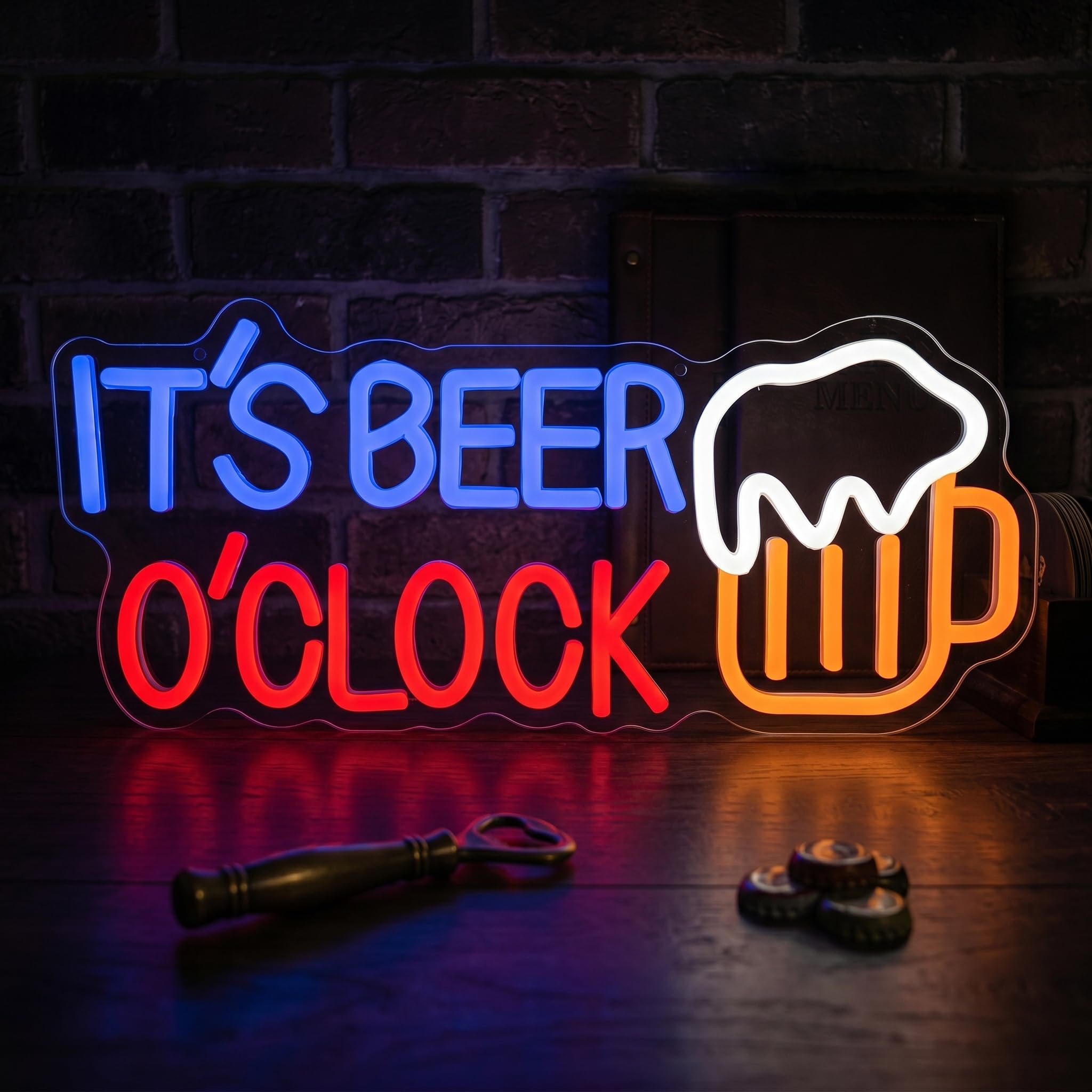 It's Beer O'Clock Neon Sign Led Bar Sign for Wall Beer Neon Light Sign Lamp Dimmable for Man Cave Garage Home Bar Pub Beer Night Birthday Decoration Window Display — image 1