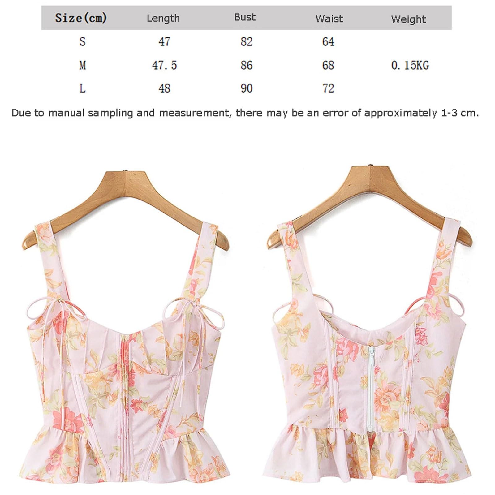 Camiseta sin Mangas for Mujer, Top Corto con Estampado de diseñador, Ajustado a la Cintura, Borde Volantes, for Primavera y Vacaciones en Playa
