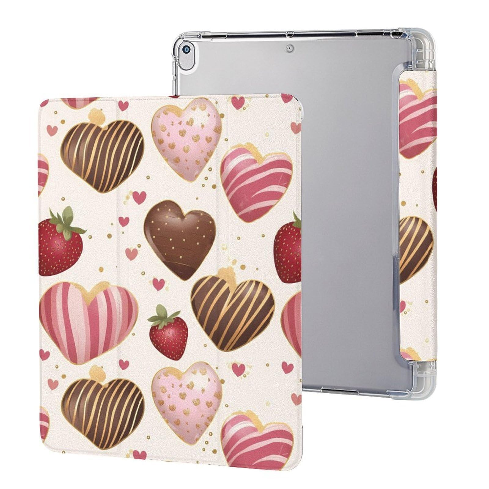 Strawberry Chocolate Tablet Case with Pencil Holder Compatible with iPad 9th/ 8th/ 7th Lightweight Hard Protective Cover