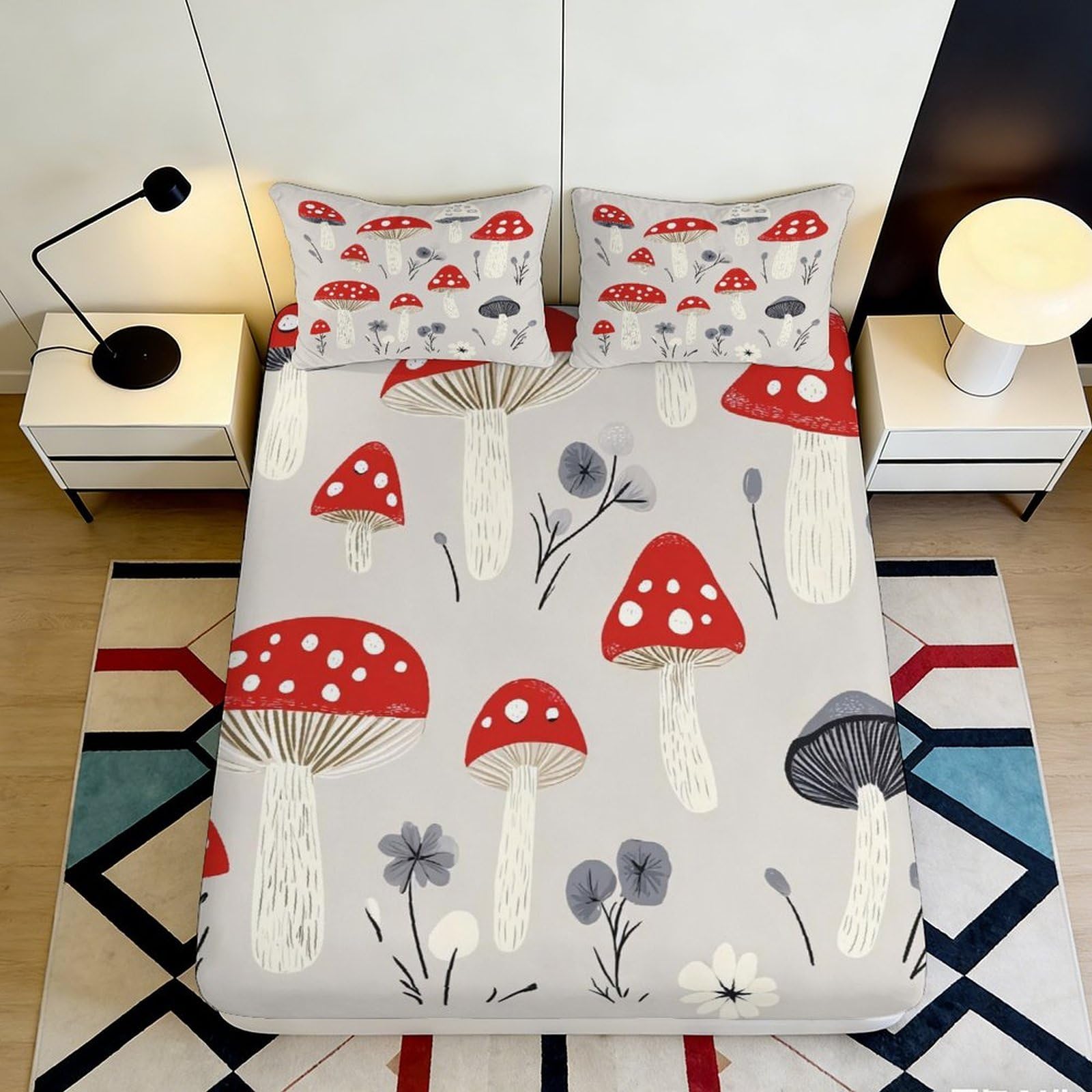 Jxqhbvmg Style-6 3D Printed Mushroom Botanical Fitted Sheet Microfiber Deep Pocket Non-Slip Mushroom Mattress Fitted Cover For Bedroom Adults Teens 90X200x25cm