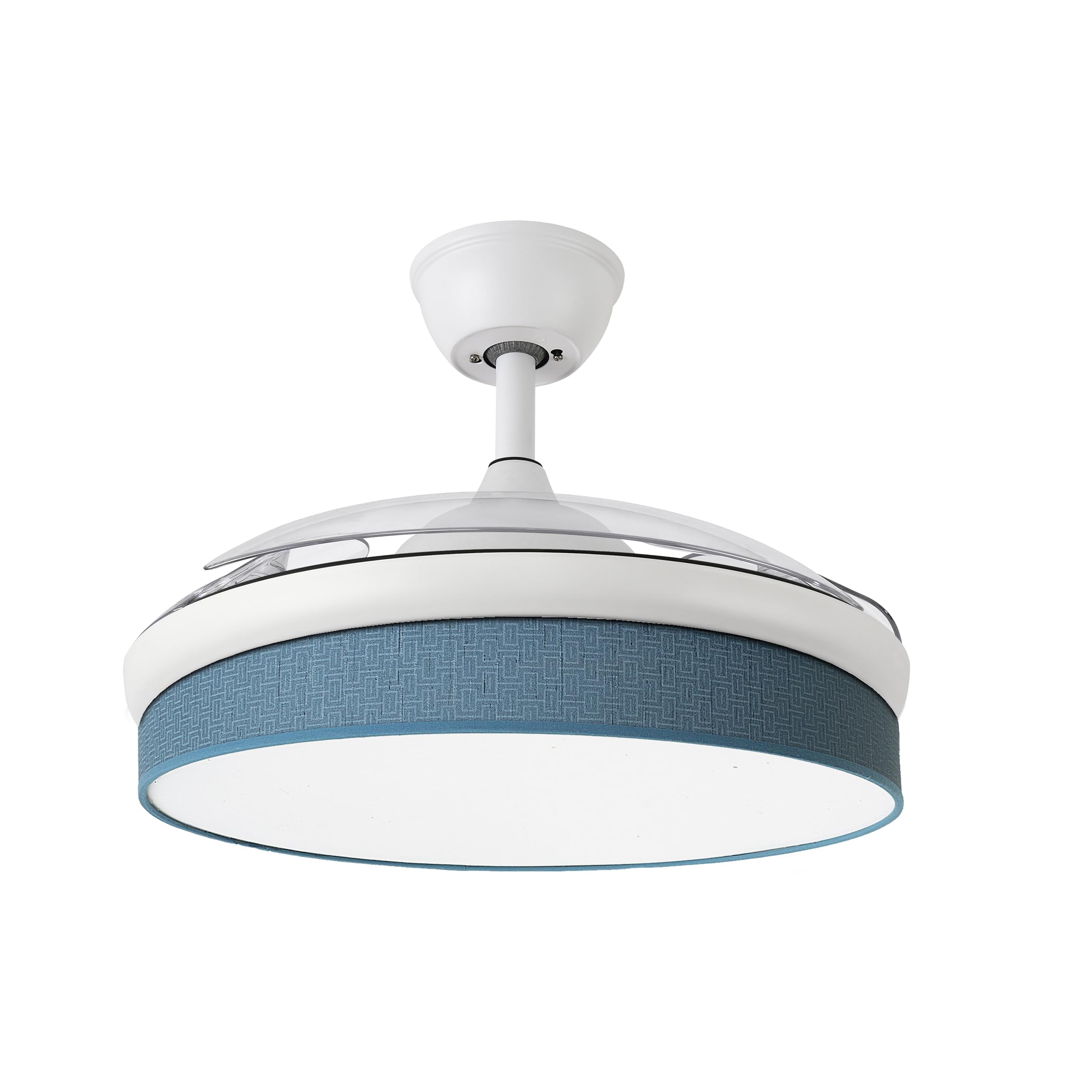 ABRILA DC Fashion Fan | White with three ABS drop-down blades and Blue Diffuser | 6 Adjustable Speeds | 3 Light Temperatures | Timer and Remote Control Included
