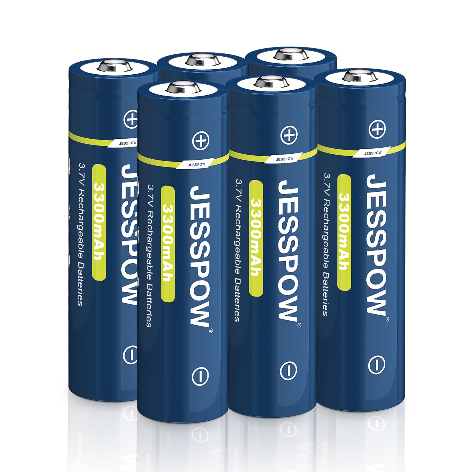 6 Stück 3,7 Volt Wiederaufladbare Akku Button Top, 3300mAh Batterie für LED-Stirnlampen, Taschenlampen, Kleinen Lüfter (18 x 67mm, Nicht-AA)