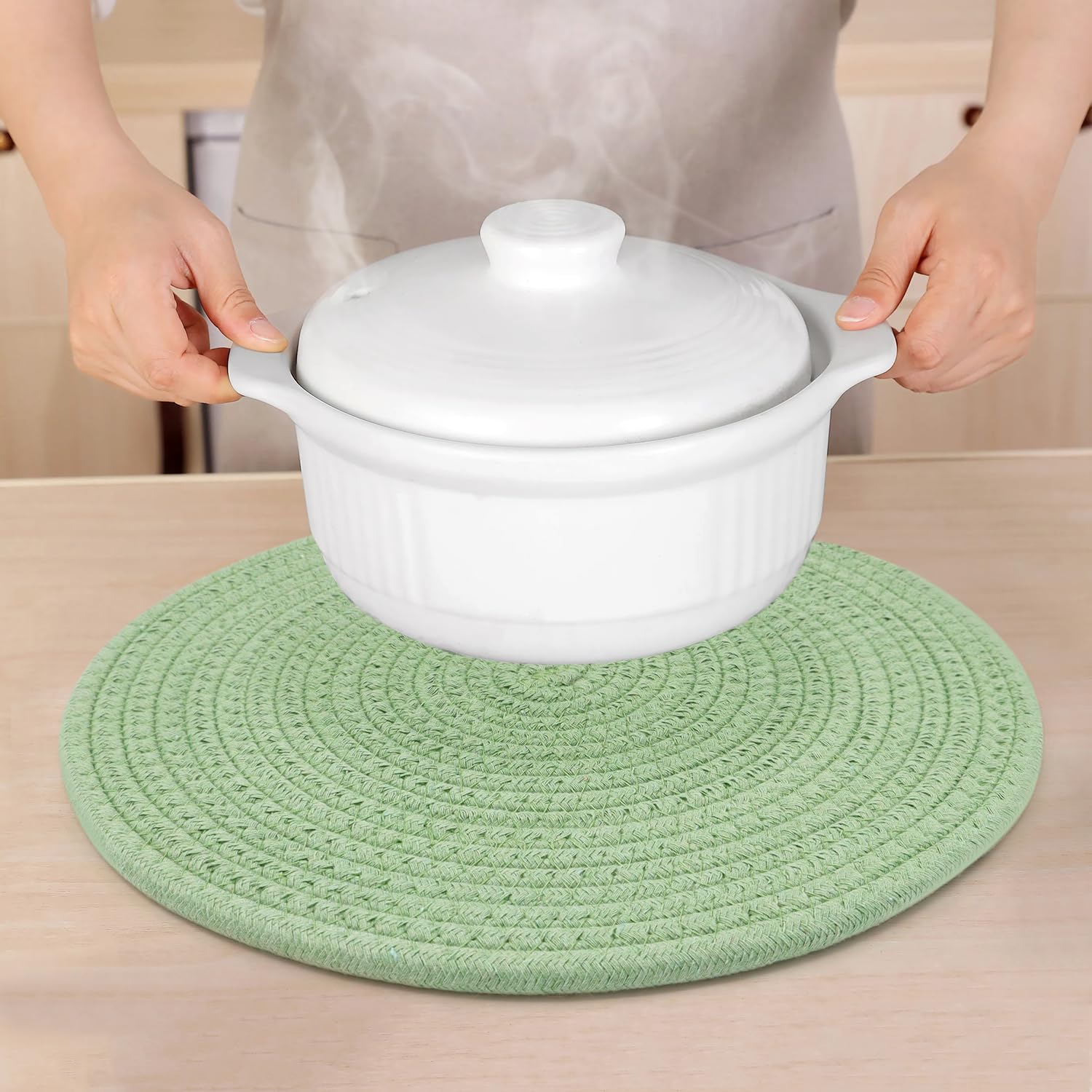 Round Woven Placemats Set Of 4 - 12 Inch Cotton Boho Table Mats For Dining