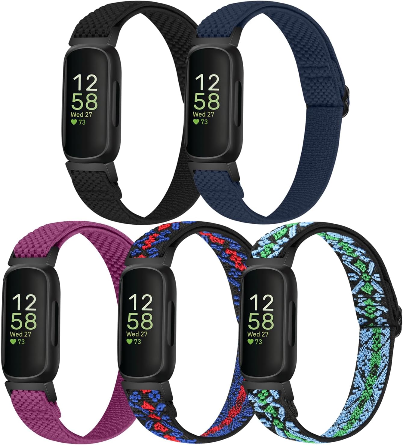 Elastic Nylon Bands Compatible with Fitbit Inspire 3/Inspire 2/Inspire HR/Inspire/Ace 3/Ace 2, Soft Adjustable Stretchy Straps Replacement Wristband for Women Men