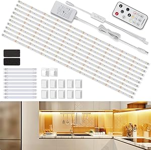 LED Strip Warm White 5 m, Enteenly LED Strip 12 V Kitchen with Remote Control and Socket, Dimmable Under Cabinet Lighting Kit for Furniture, Staircase, Cupboard, Kitchen, Shelf, 300 LEDs 2700 K