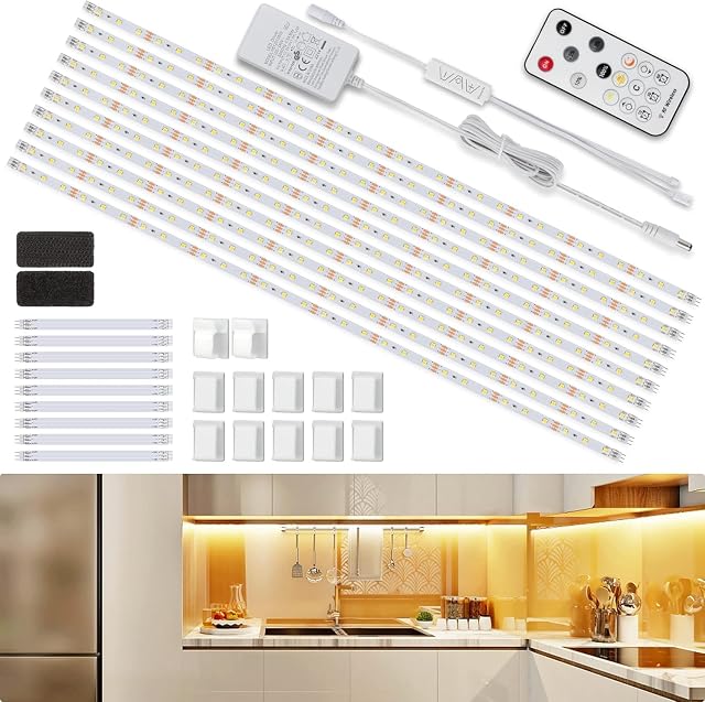 Striscia Led 5m Bianco Caldo, Strisce Led con Telecomando Sotto l'armadietto Luci Led per Vetrina, Cucina, Scrivania, Mensola, Retroilluminazione TV, con Spina EU, 2700K
